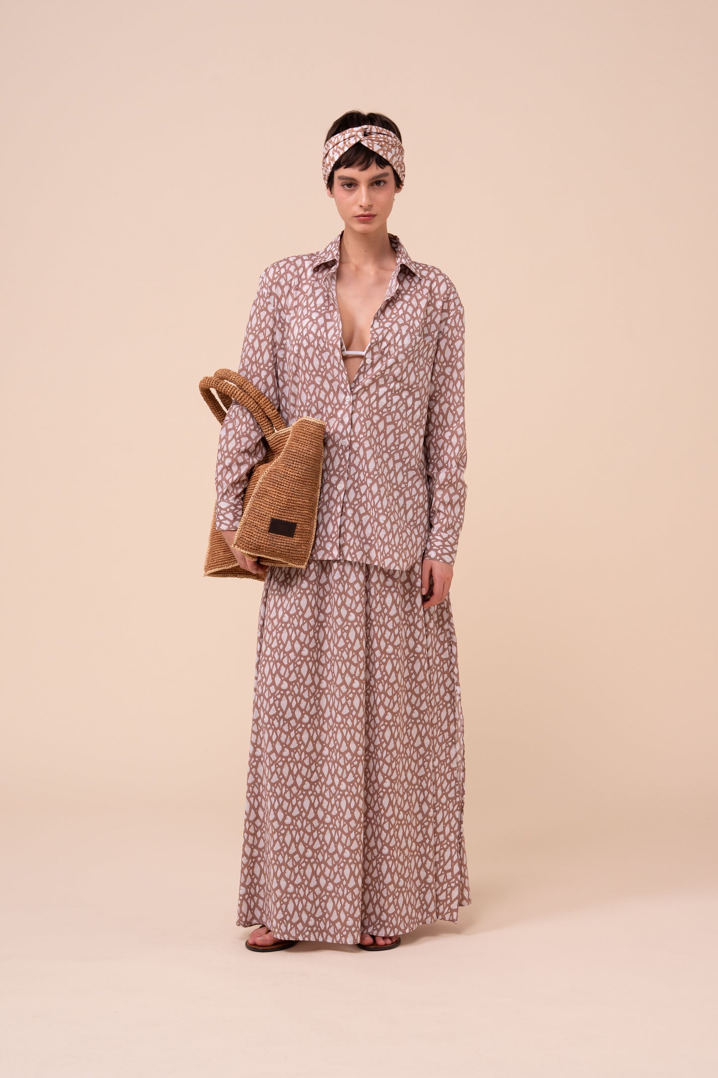 Palmaria Printed Cotton Voile Shirt - Shells Pattern - SIENNA