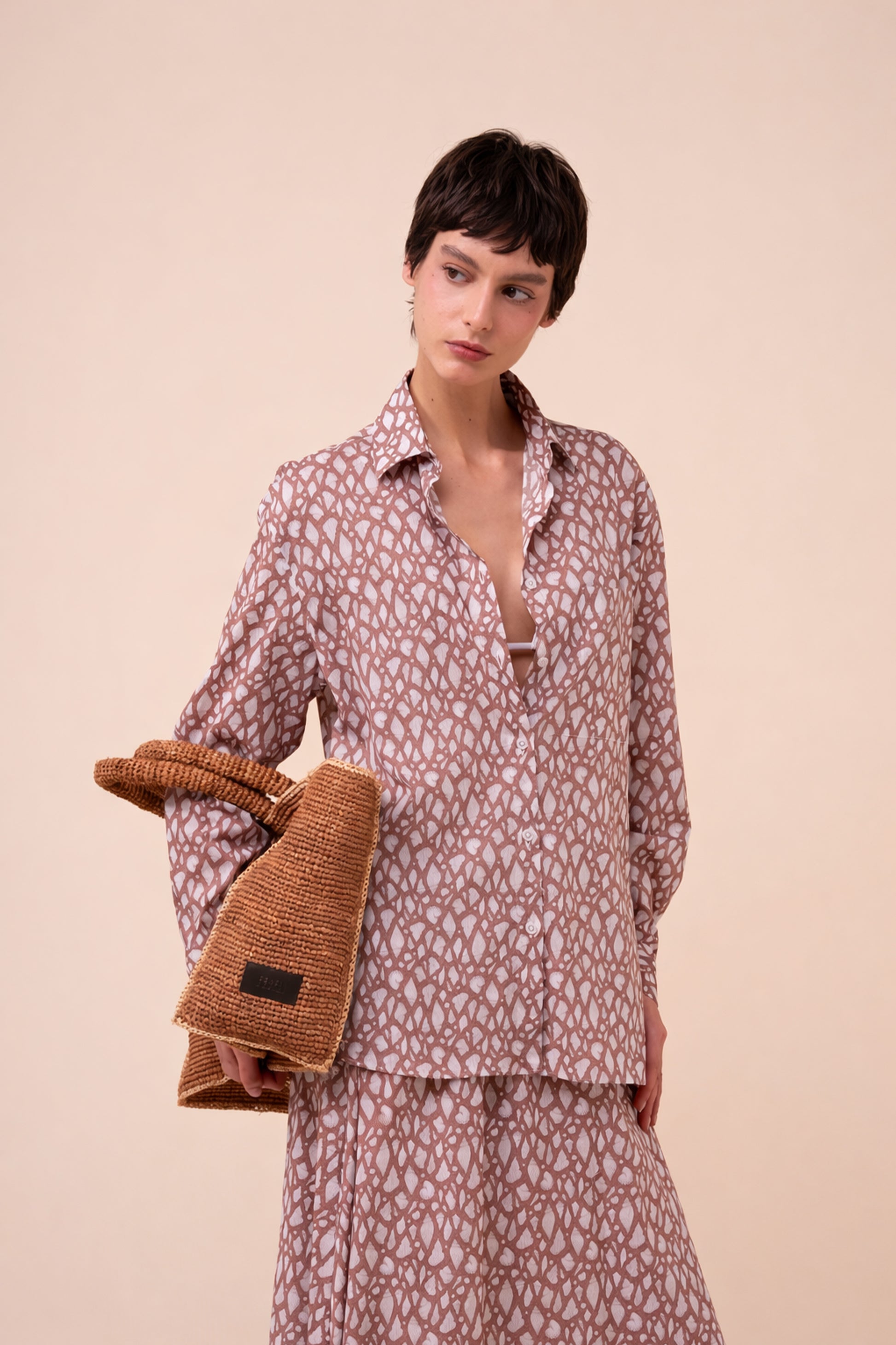 Palmaria Printed Cotton Voile Shirt - Shells Pattern - SIENNA