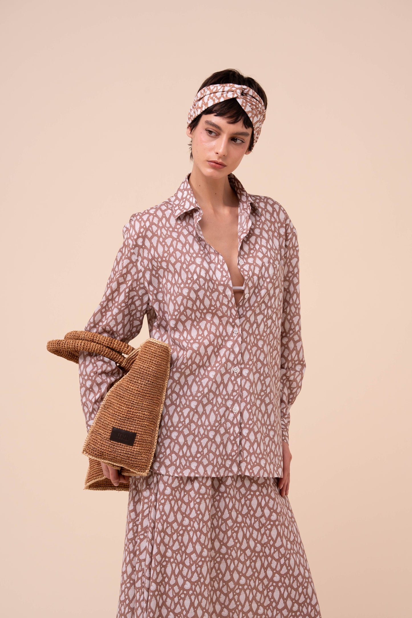 Palmaria Printed Cotton Voile Shirt - Shells Pattern - SIENNA