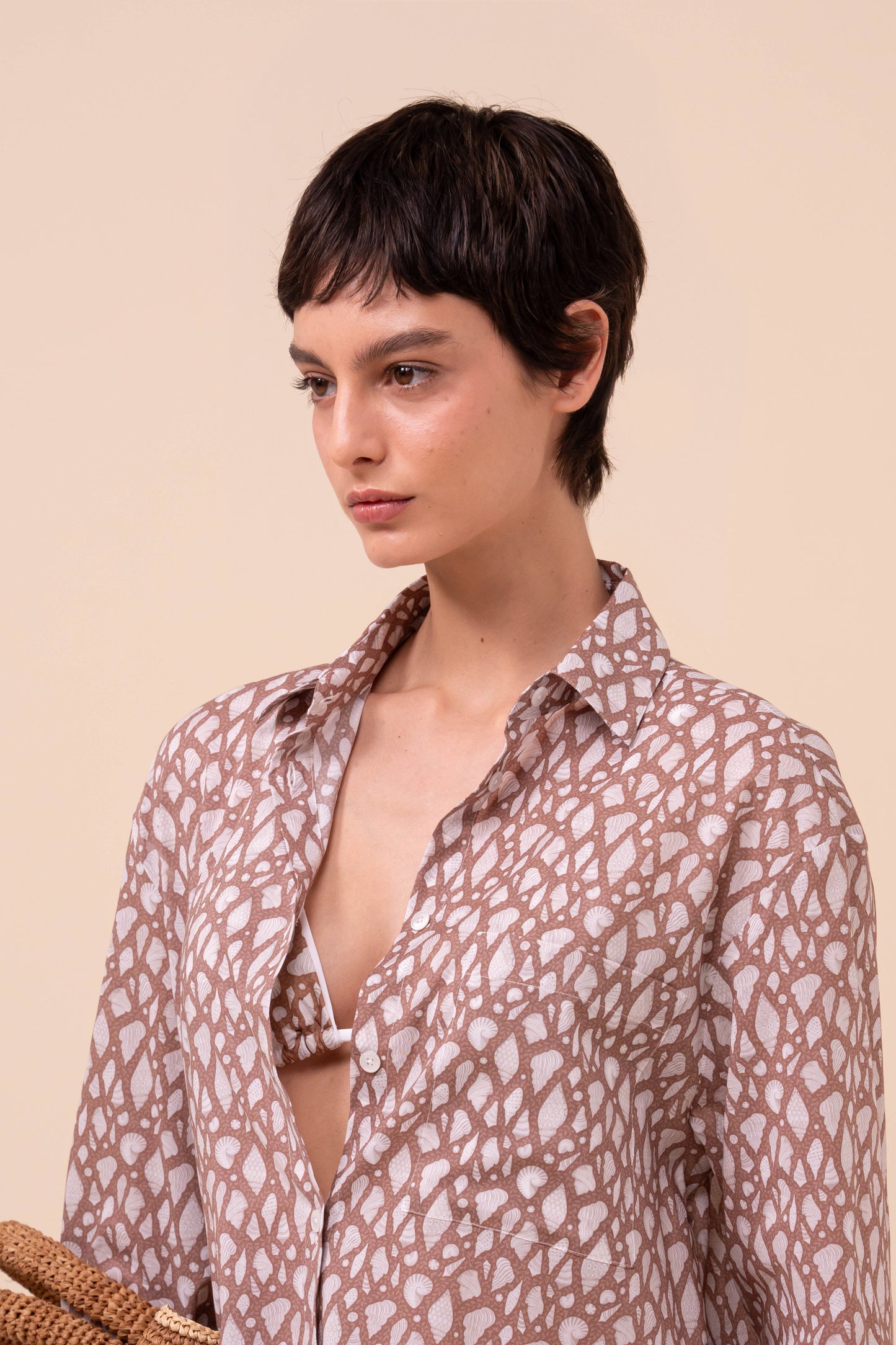 Palmaria Printed Cotton Voile Shirt - Shells Pattern - SIENNA