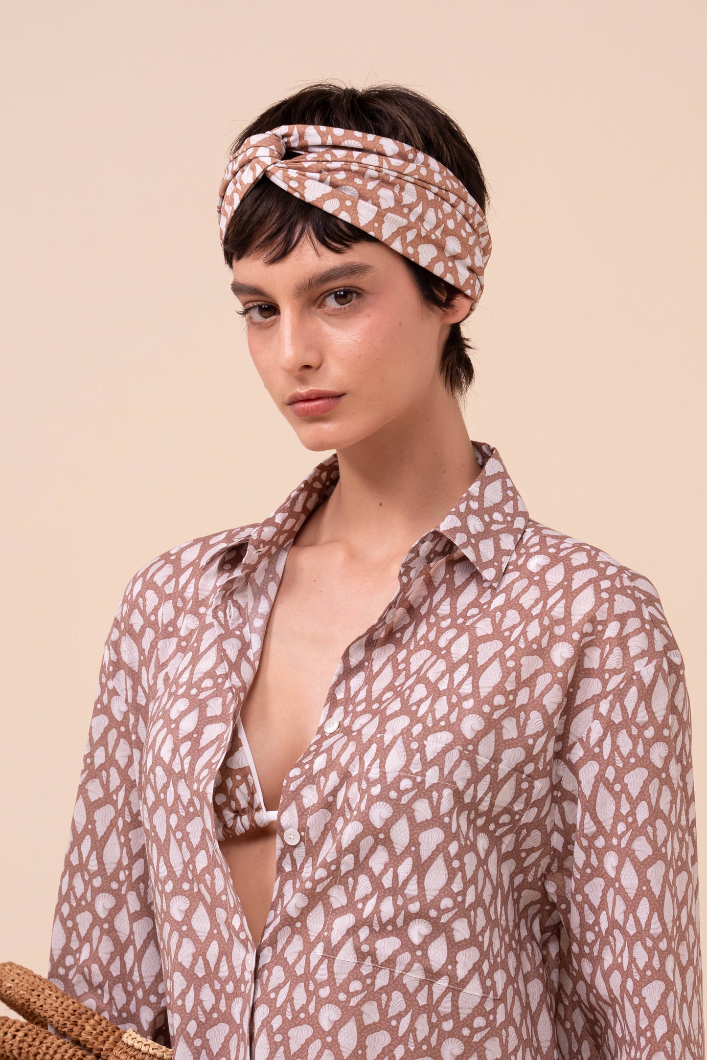 Palmaria Printed Cotton Voile Shirt - Shells Pattern - SIENNA