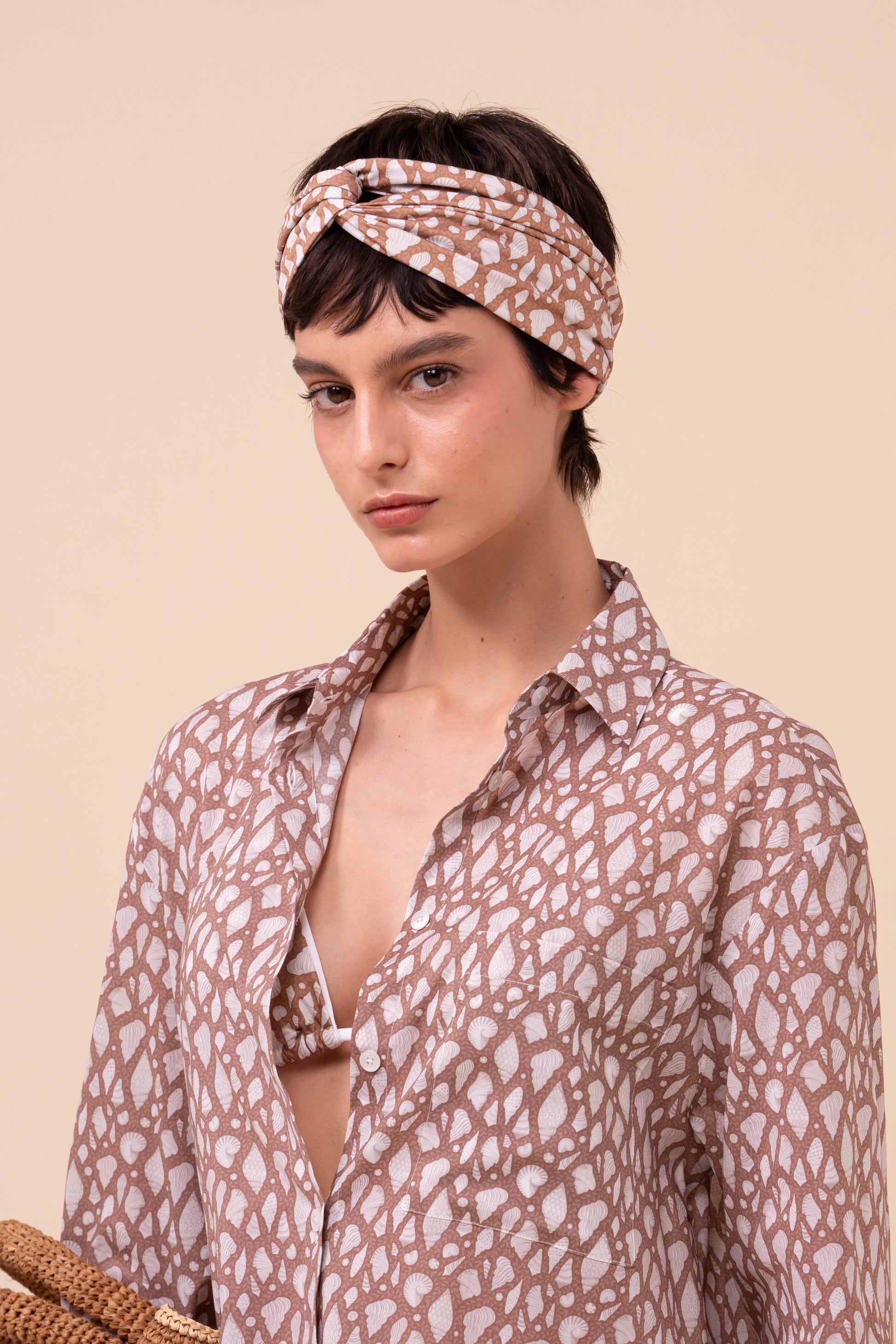 Palmaria Printed Cotton Voile Shirt - Shells Pattern - SIENNA