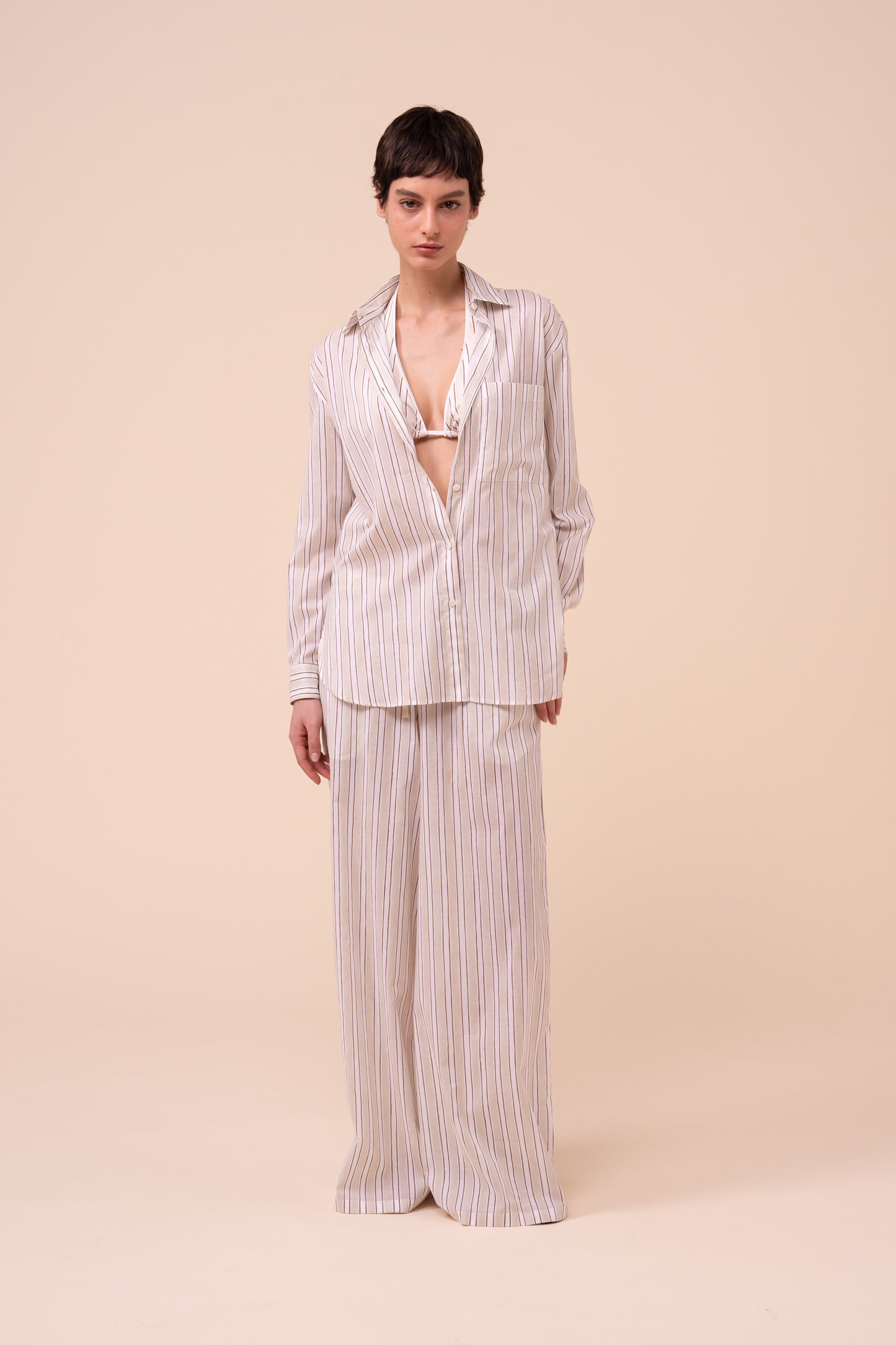 Palmaria Printed Cotton Voile Shirt - Striped Pattern - LINEN