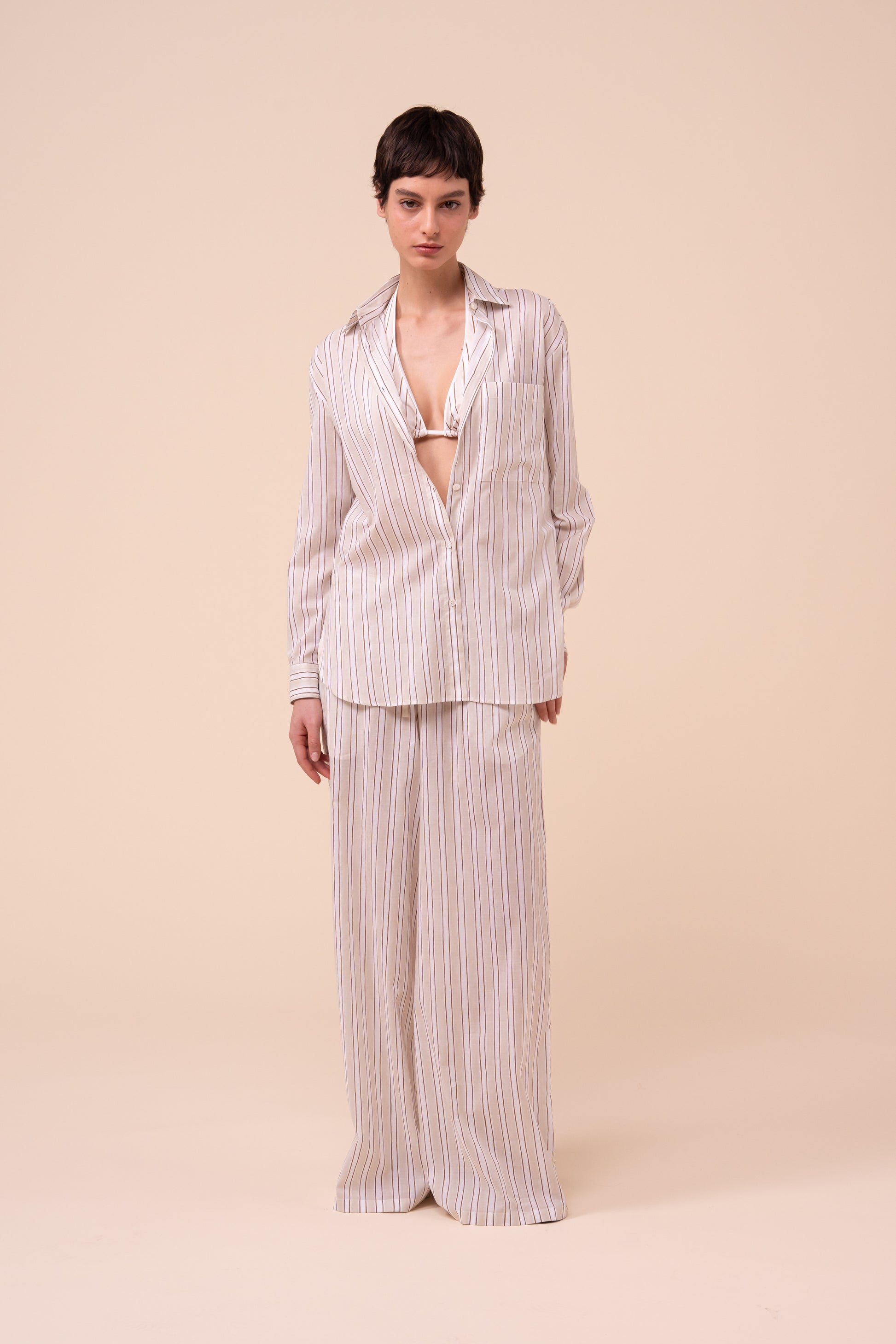 Palmaria Printed Cotton Voile Shirt - Striped Pattern - LINEN