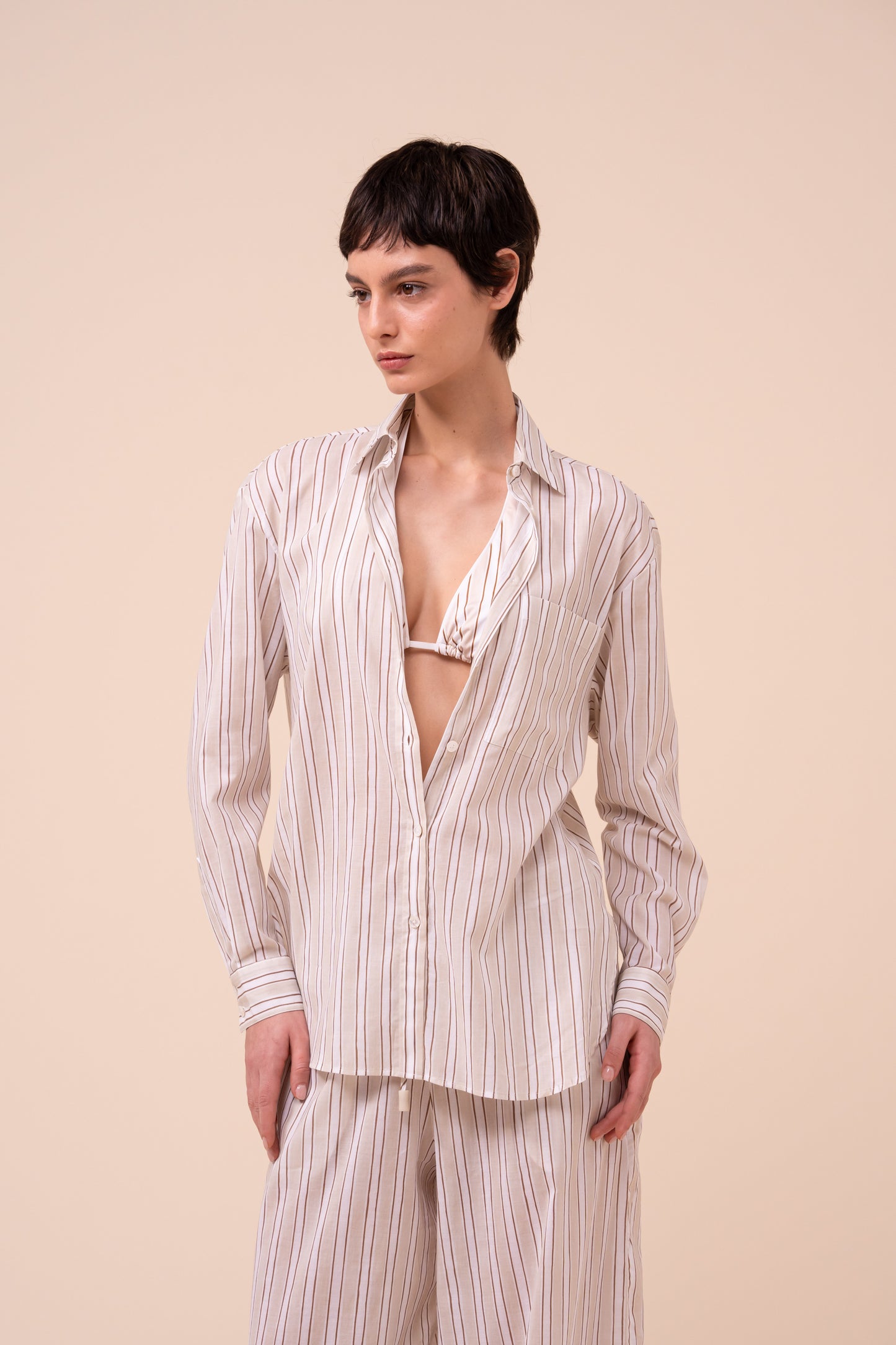 Palmaria Printed Cotton Voile Shirt - Striped Pattern - LINEN