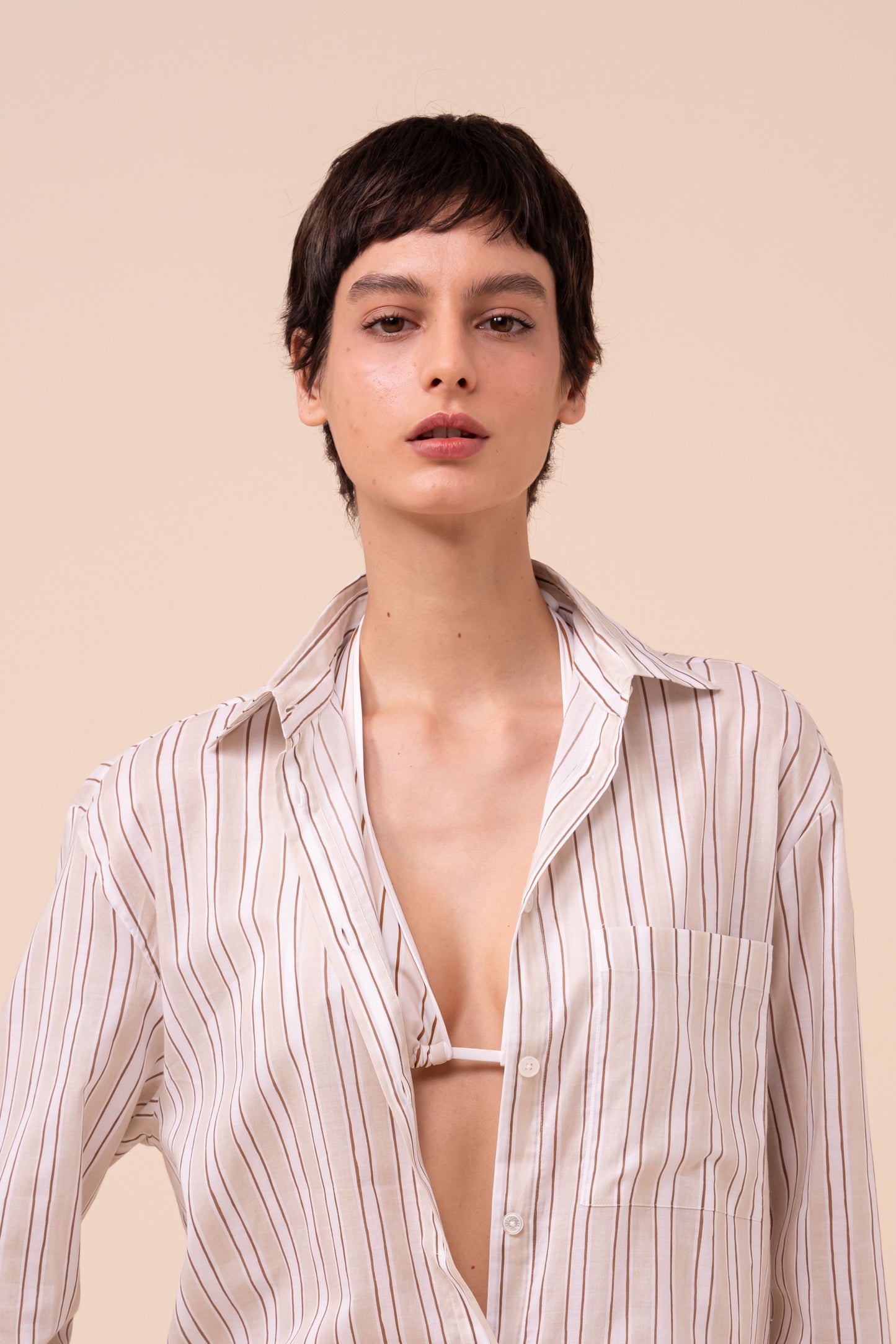 Palmaria Printed Cotton Voile Shirt - Striped Pattern - LINEN