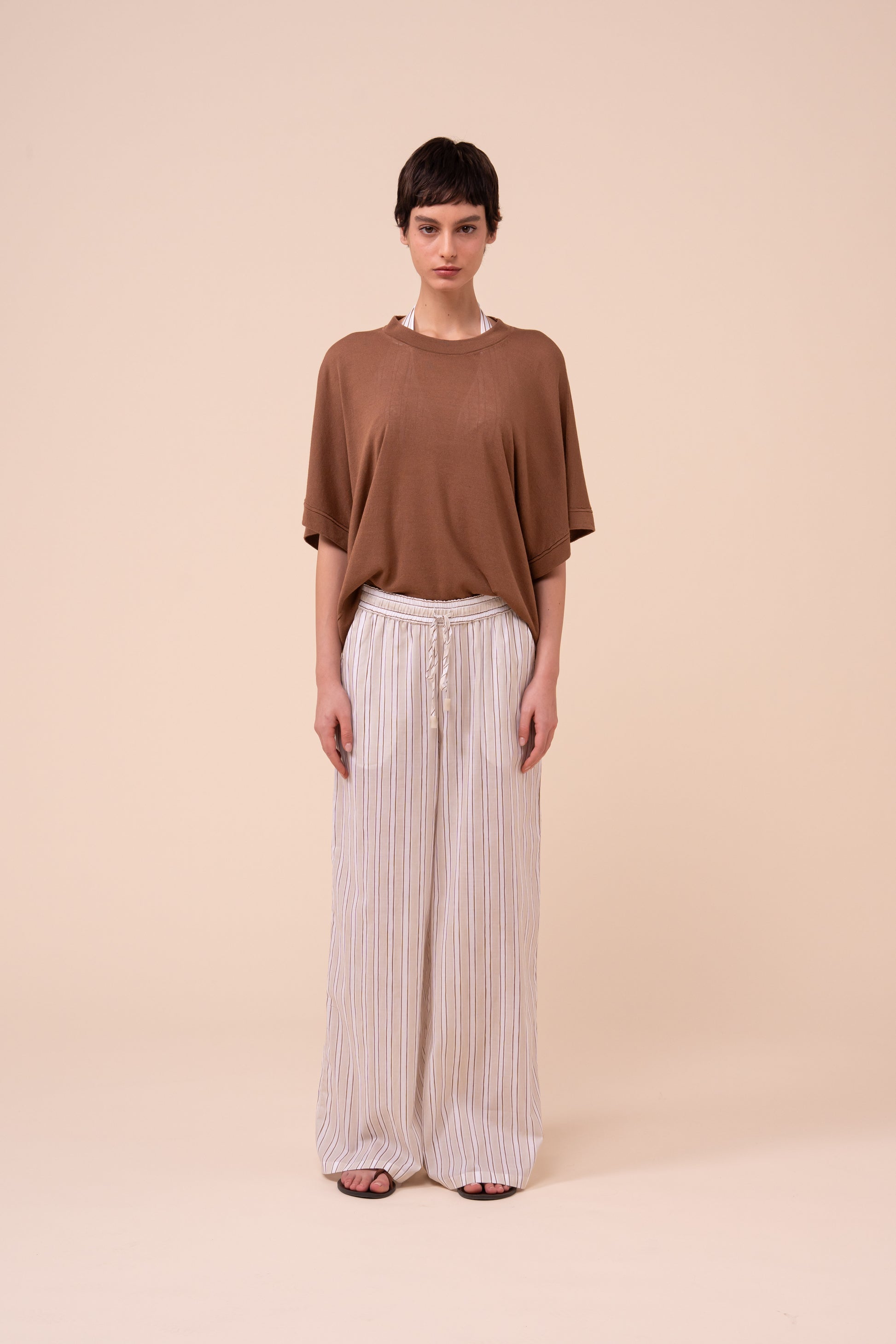 New Diana Printed Cotton Voile Wide Leg Pants - Striped Pattern - LINEN