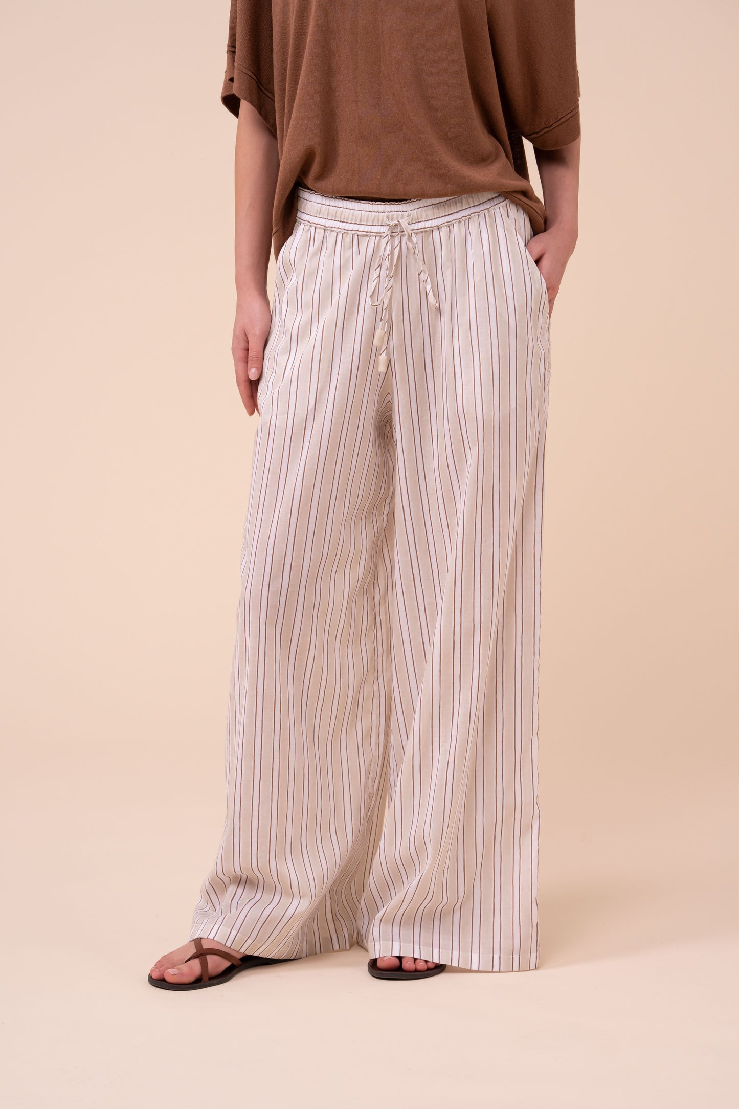 New Diana Printed Cotton Voile Wide Leg Pants - Striped Pattern - LINEN