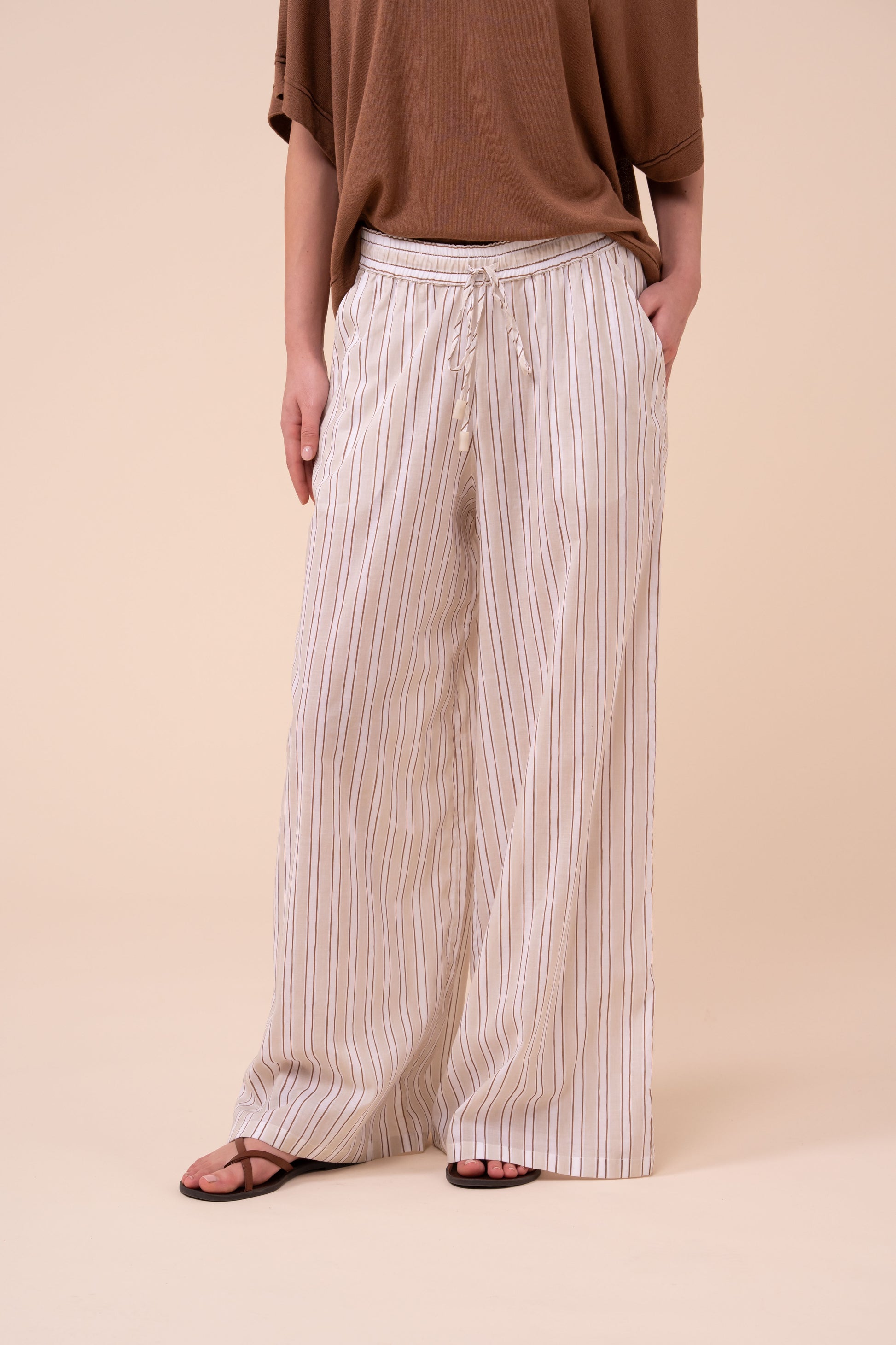 New Diana Printed Cotton Voile Wide Leg Pants - Striped Pattern - LINEN