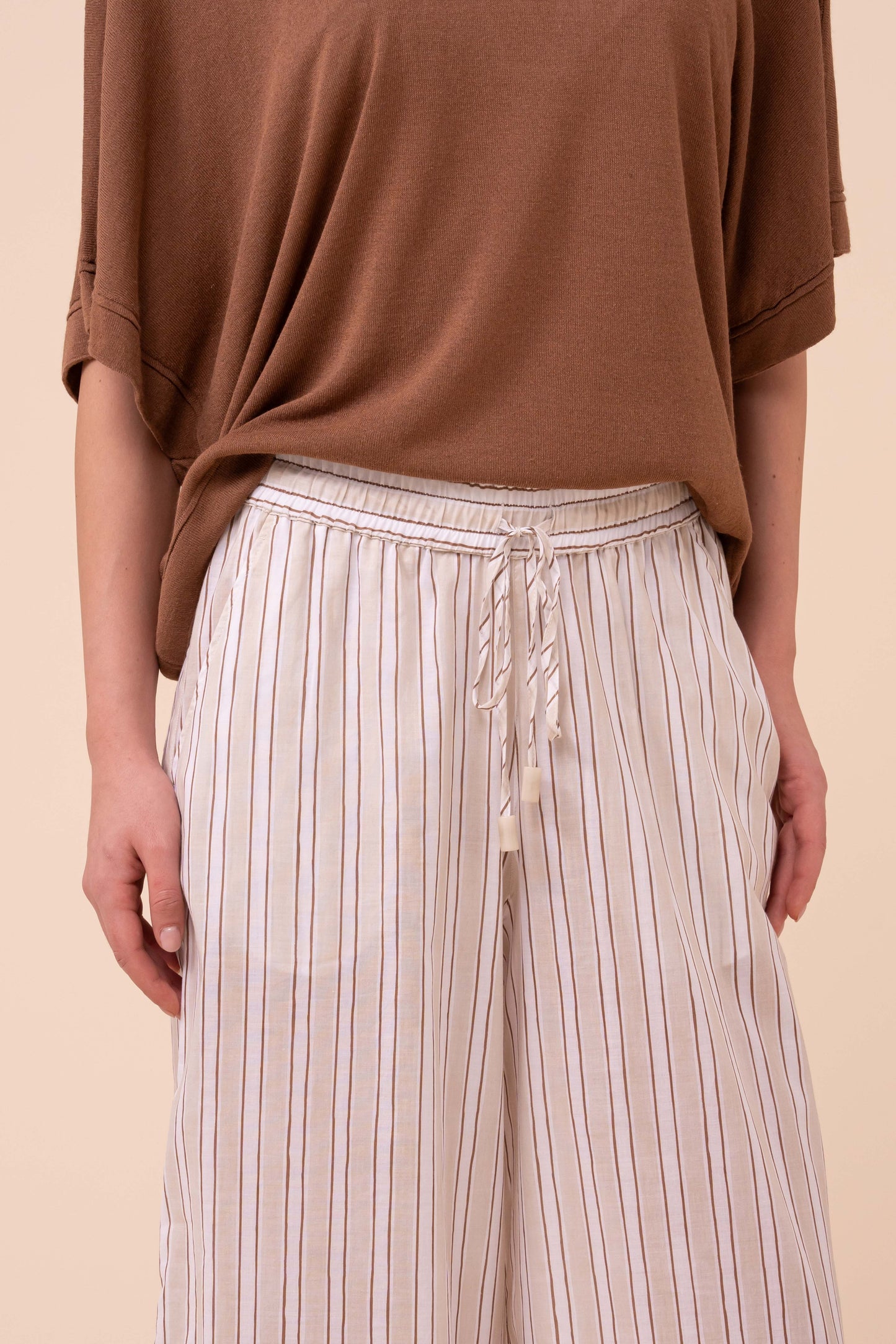 New Diana Printed Cotton Voile Wide Leg Pants - Striped Pattern - LINEN