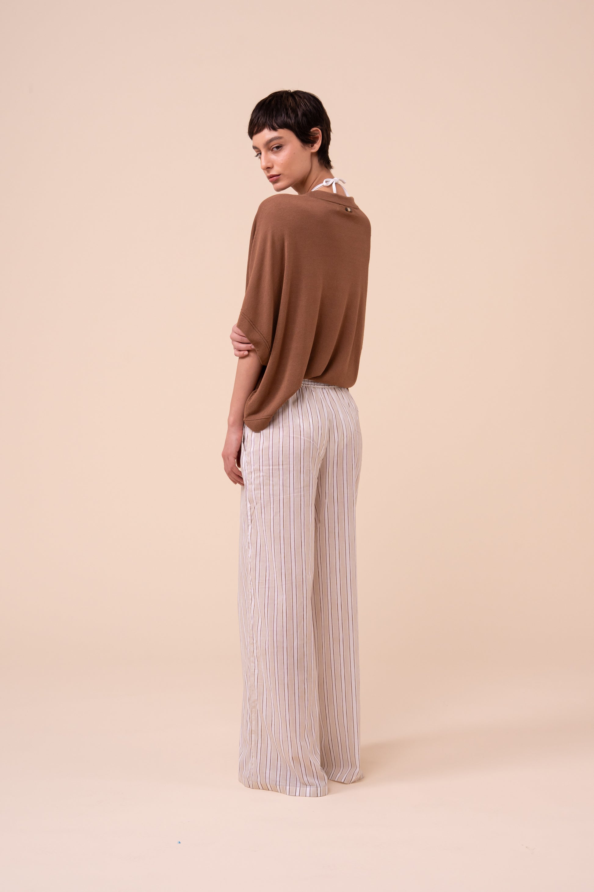 New Diana Printed Cotton Voile Wide Leg Pants - Striped Pattern - LINEN