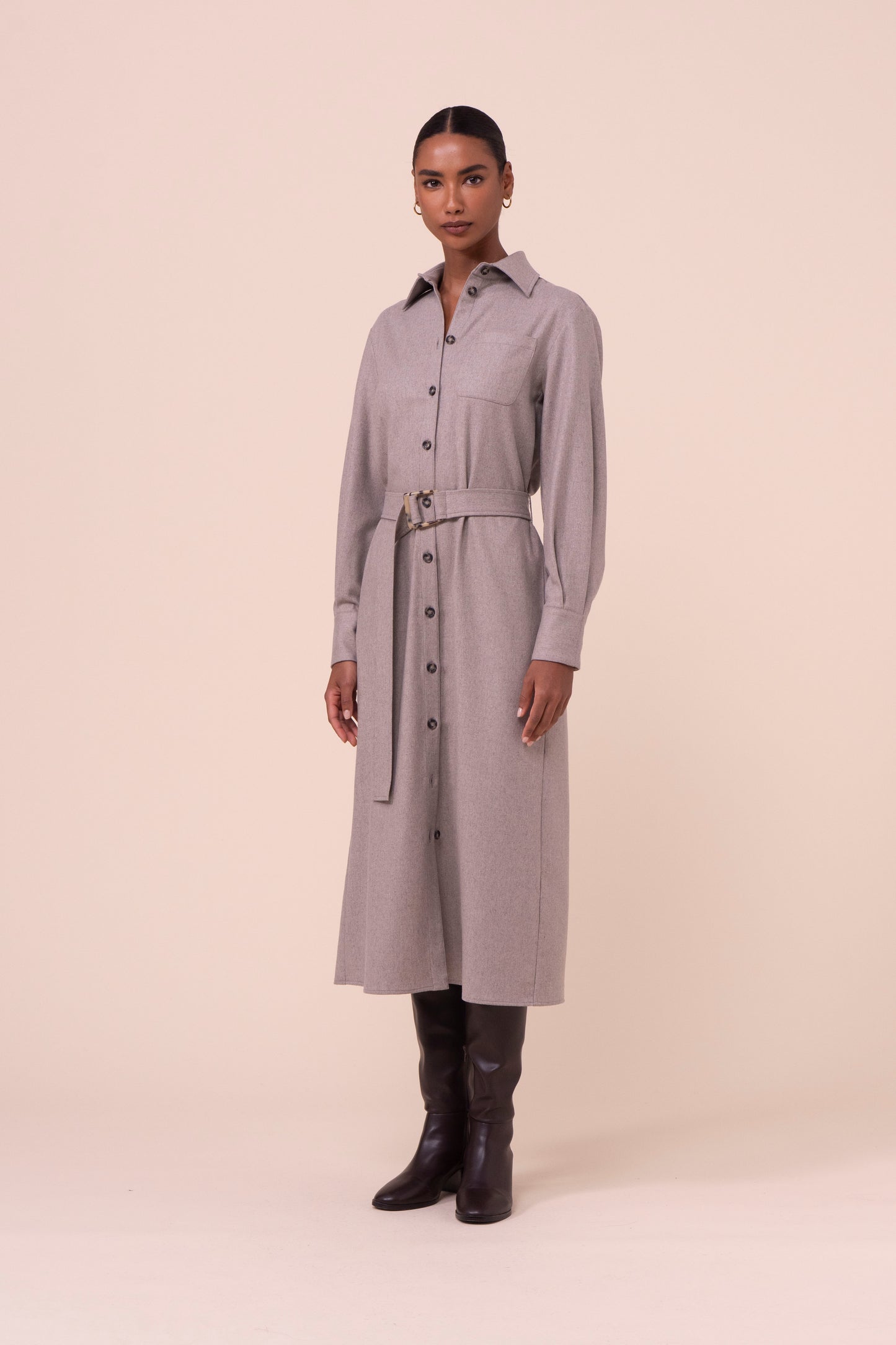 Tessa abito chemisier in flanella di lana e cashmere - ROPEMELANGE