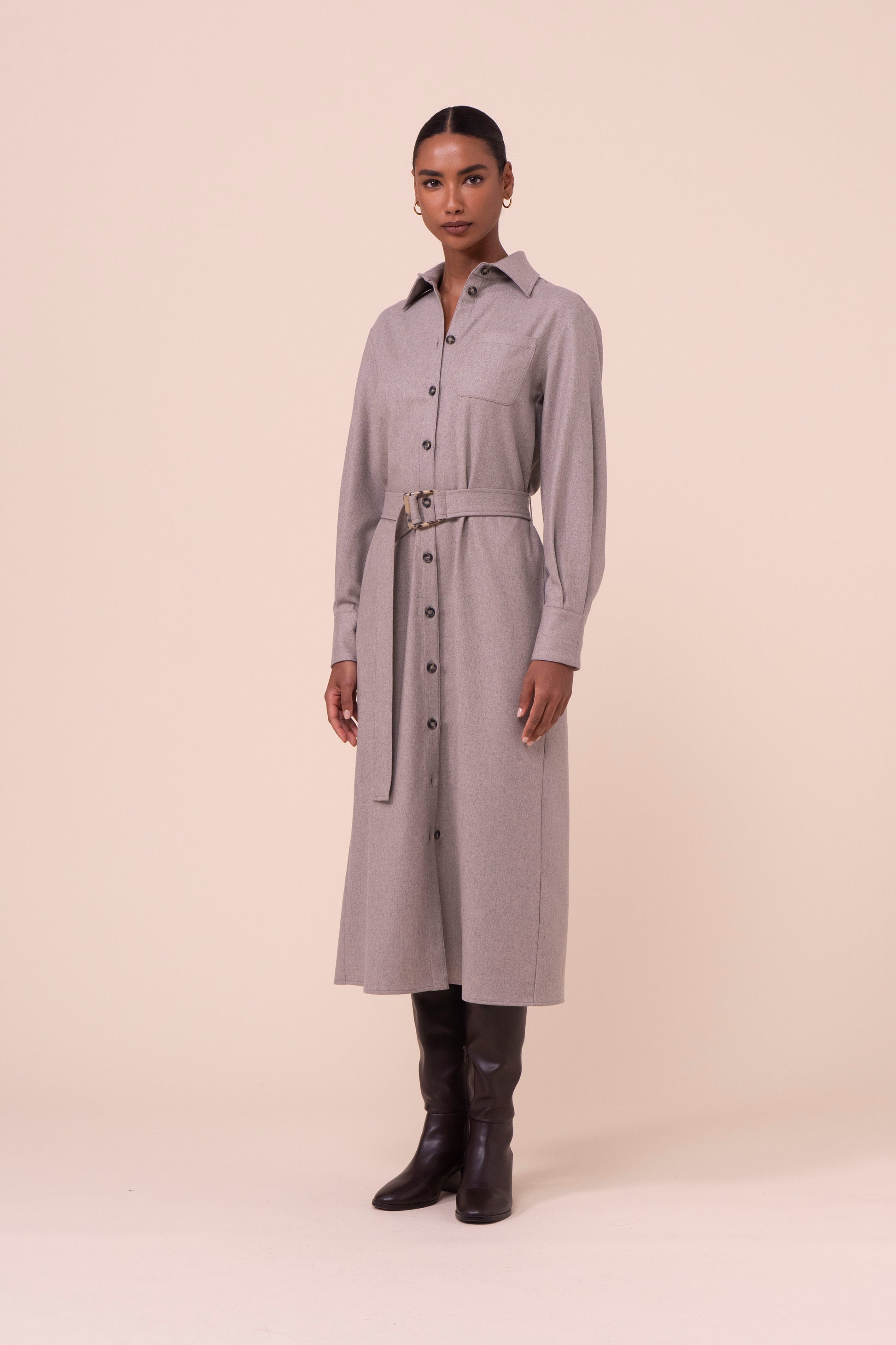Tessa abito chemisier in flanella di lana e cashmere - ROPEMELANGE