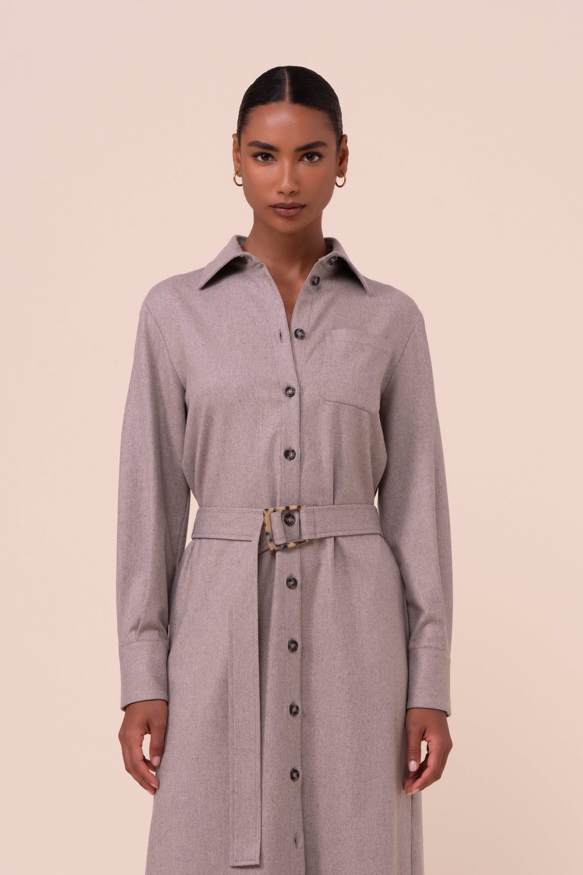Tessa abito chemisier in flanella di lana e cashmere - ROPEMELANGE