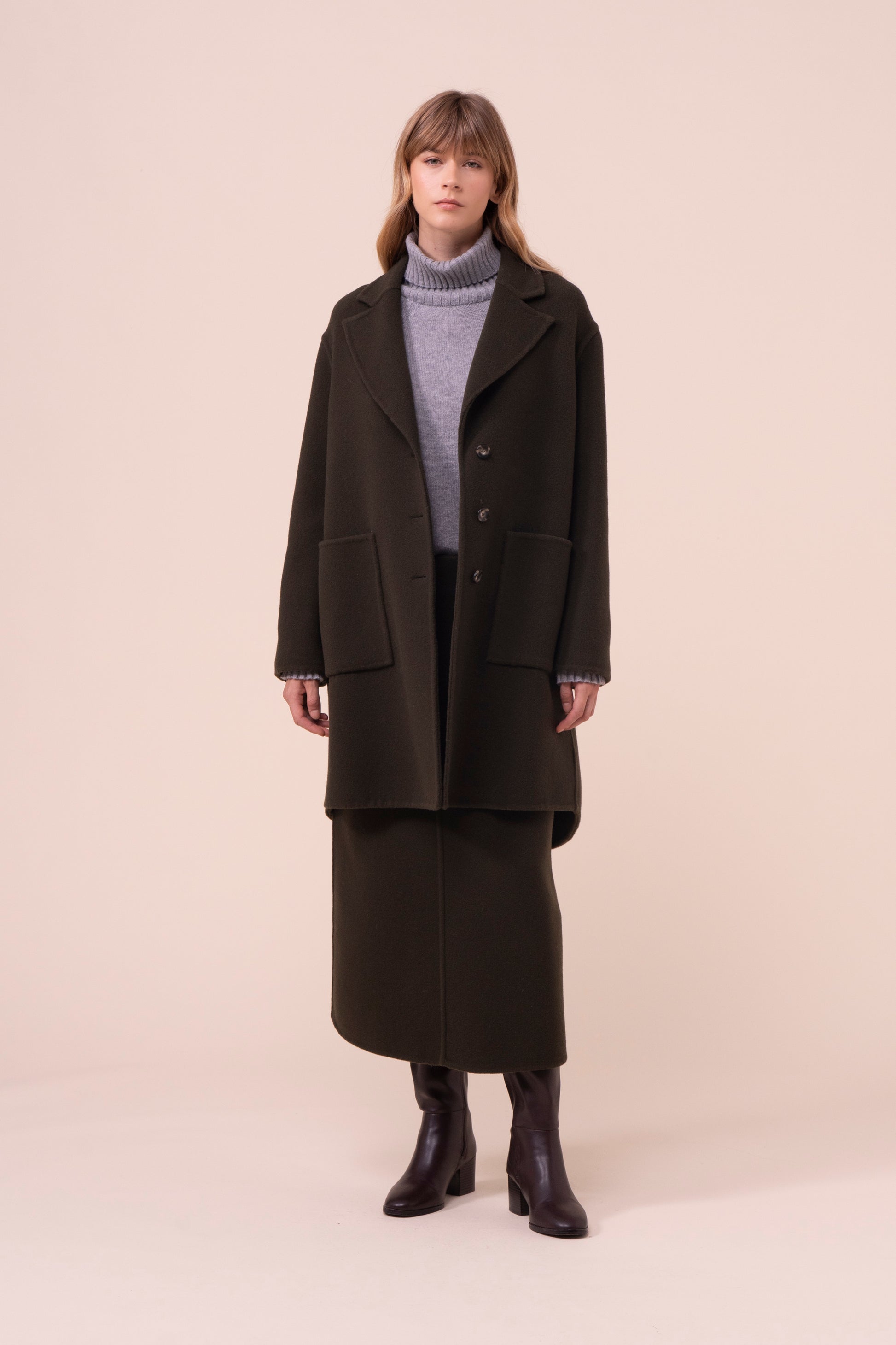 Ximena cappotto corto in lana e cashmere - DARKOLIVEGREEN