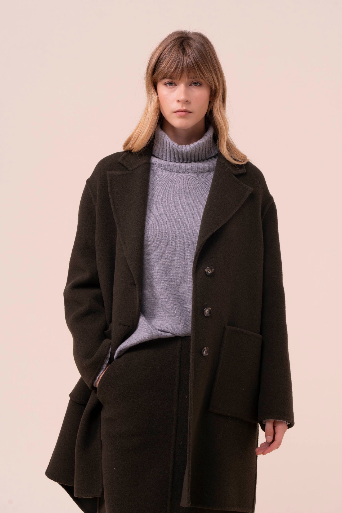 Ximena cappotto corto in lana e cashmere - DARKOLIVEGREEN