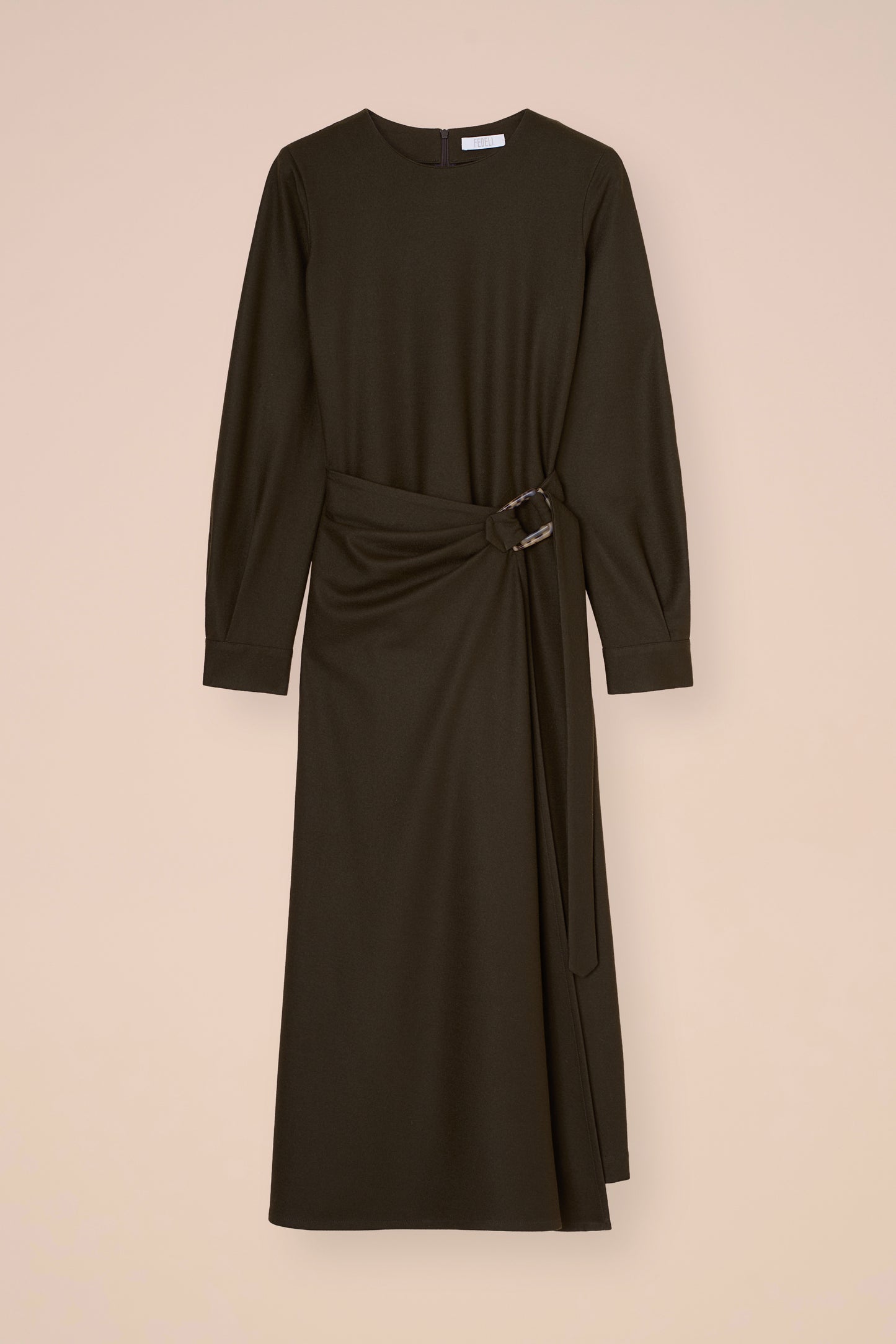 Gilda Flanel Wool Midi Dress - OLIVEGREENMELANGE