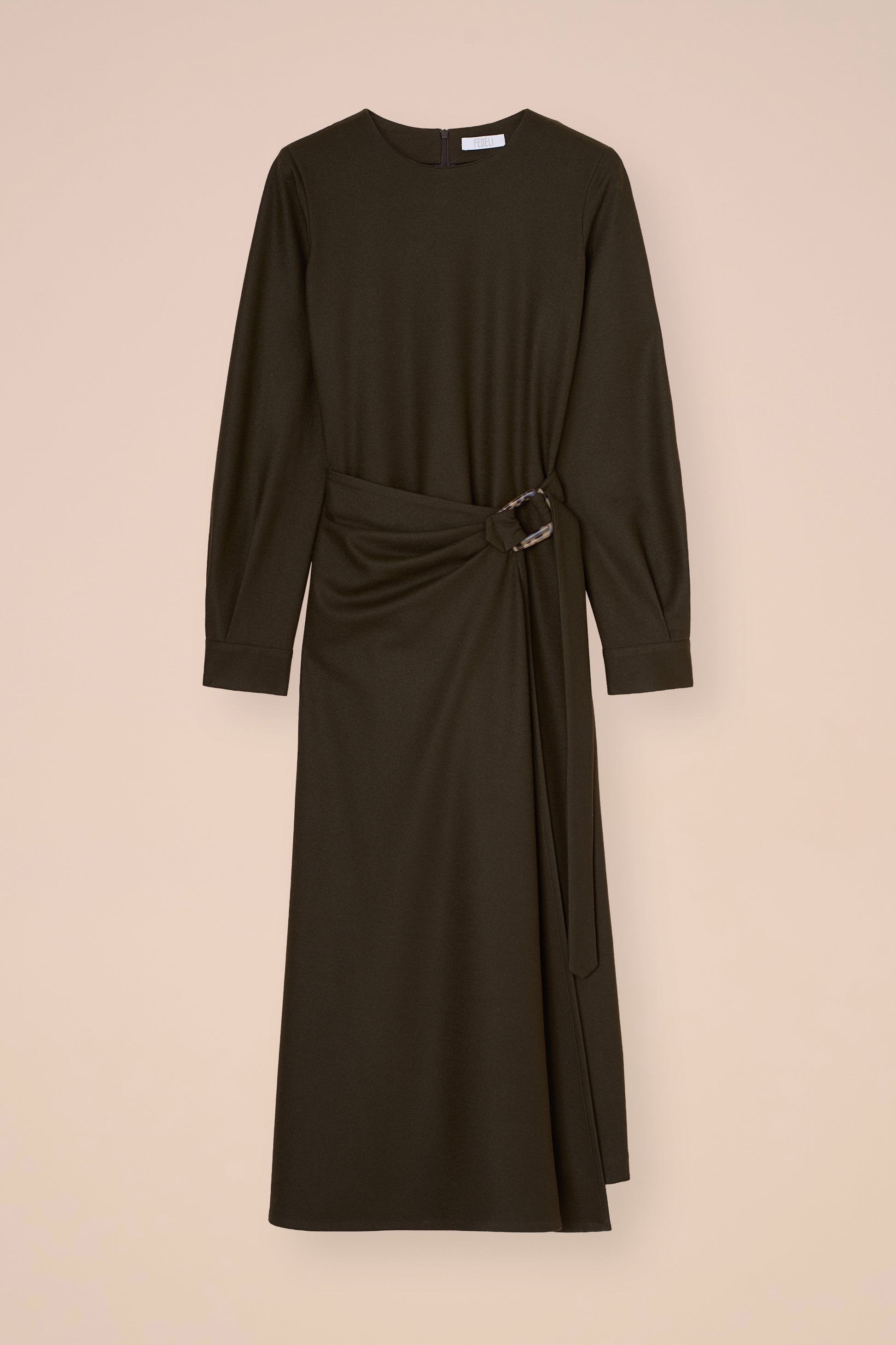 Gilda Flanel Wool Midi Dress - OLIVEGREENMELANGE
