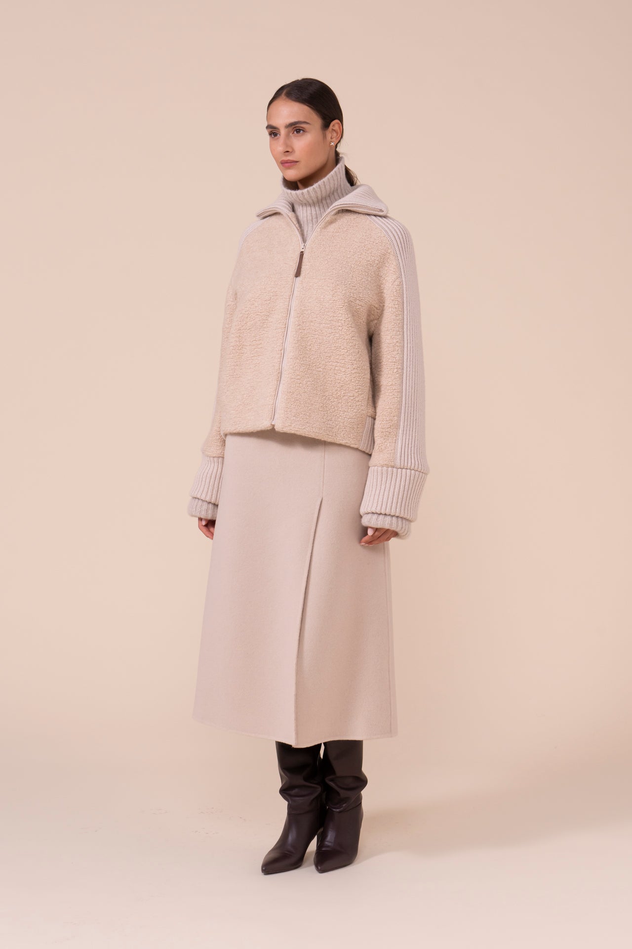 Perlato Cashmere and Silk Teddy Bomber - TAN
