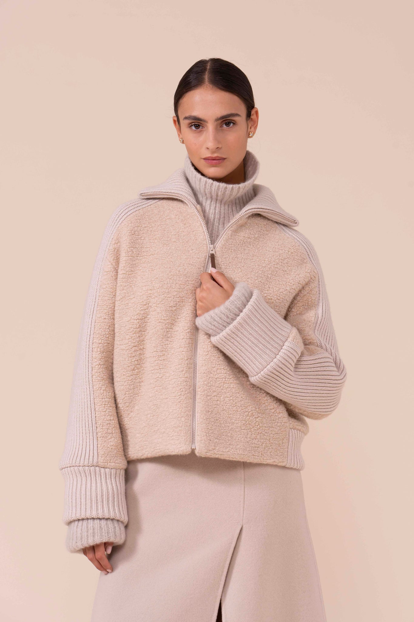 Perlato Cashmere and Silk Teddy Bomber - TAN
