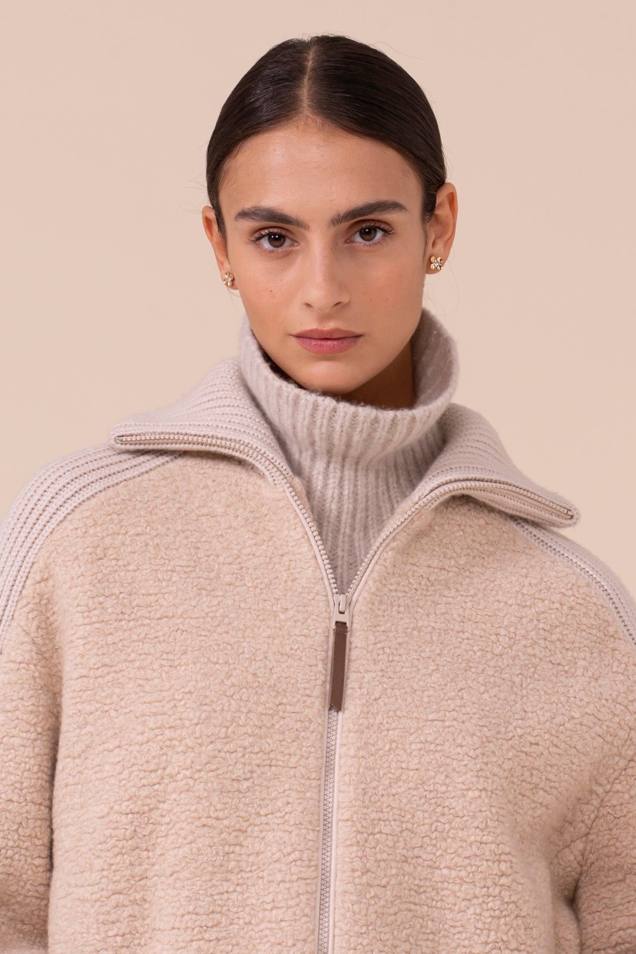 Perlato Cashmere and Silk Teddy Bomber - TAN