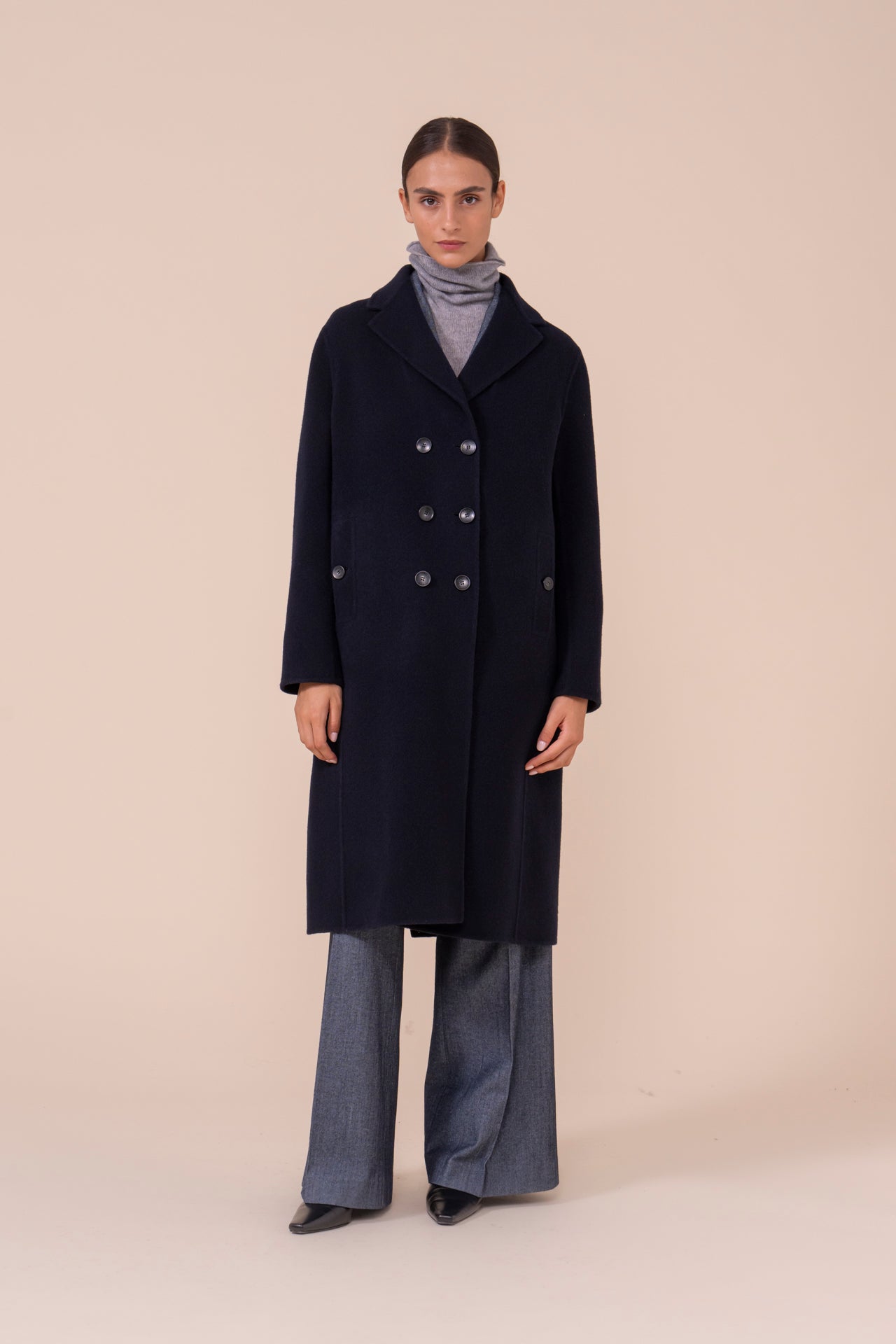 Boemia Wool and Cashmere Double Breasted Coat - MIDNIGHTBLUE