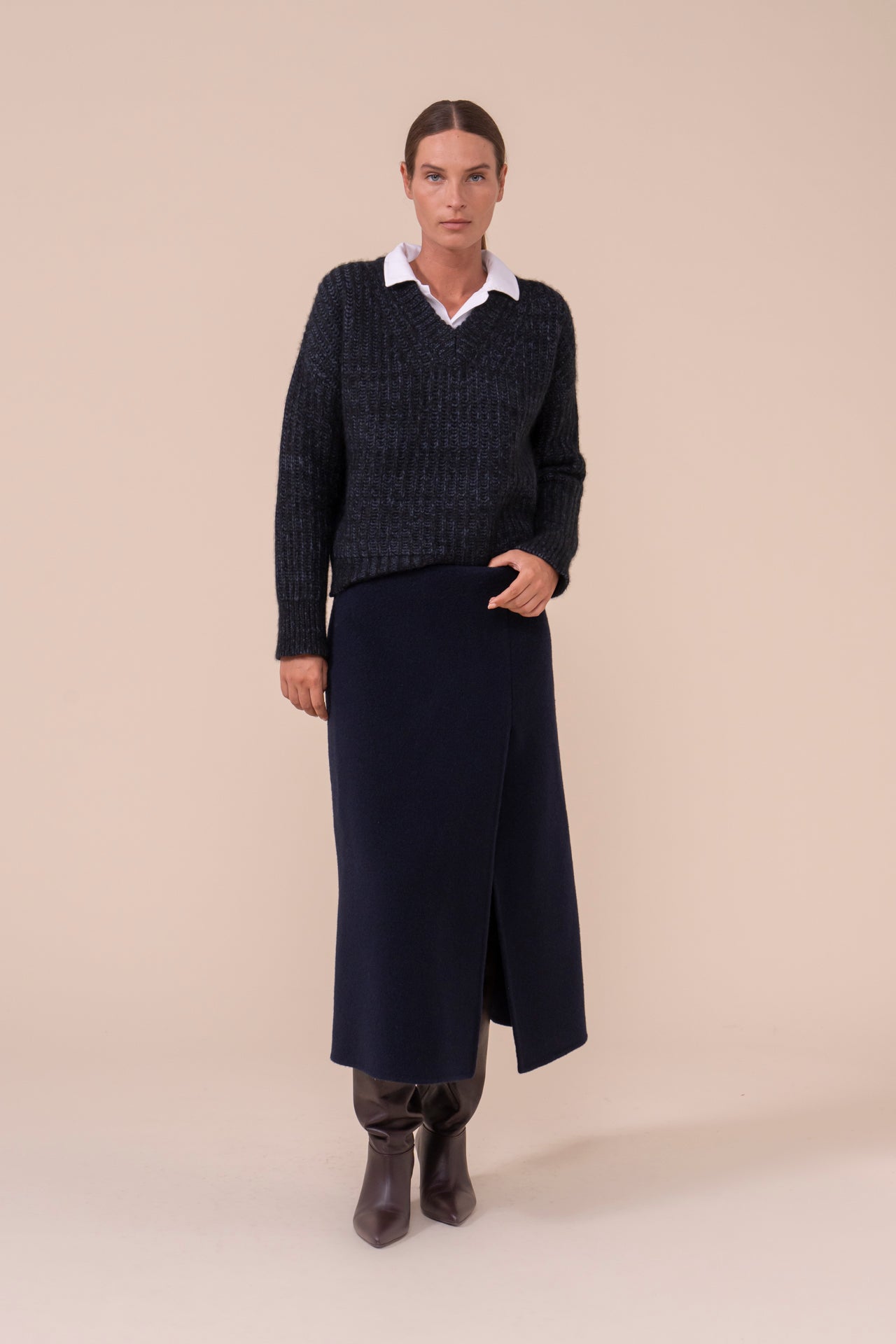 Larimar Wool and Cashmere Pencil Skirt - MIDNIGHTBLUE