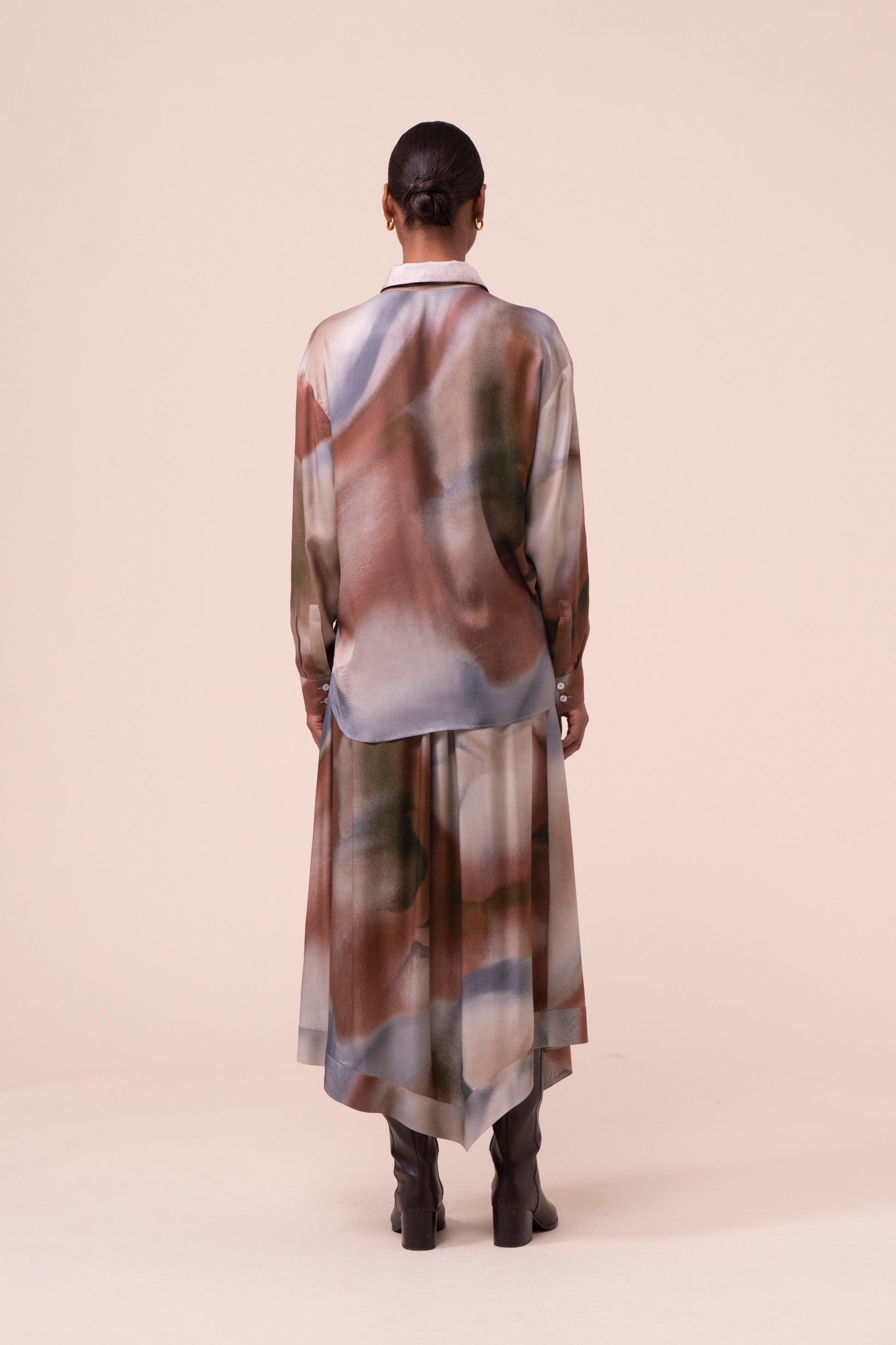 Palma camicia lunga in viscosa stampata - ALMOND