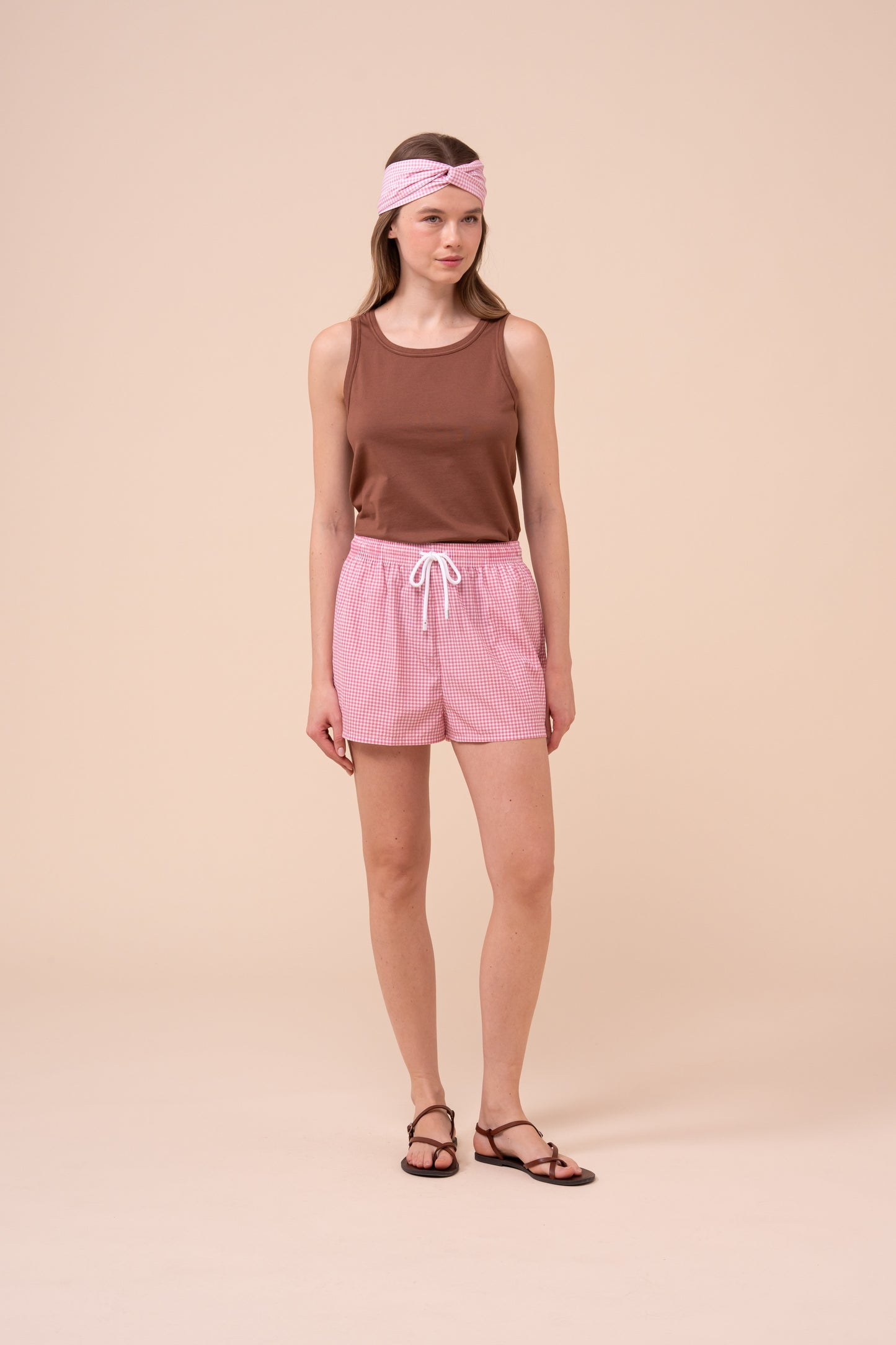 Panarea Seersucker Bermuda Shorts - Gingham Pattern - PETALPINK