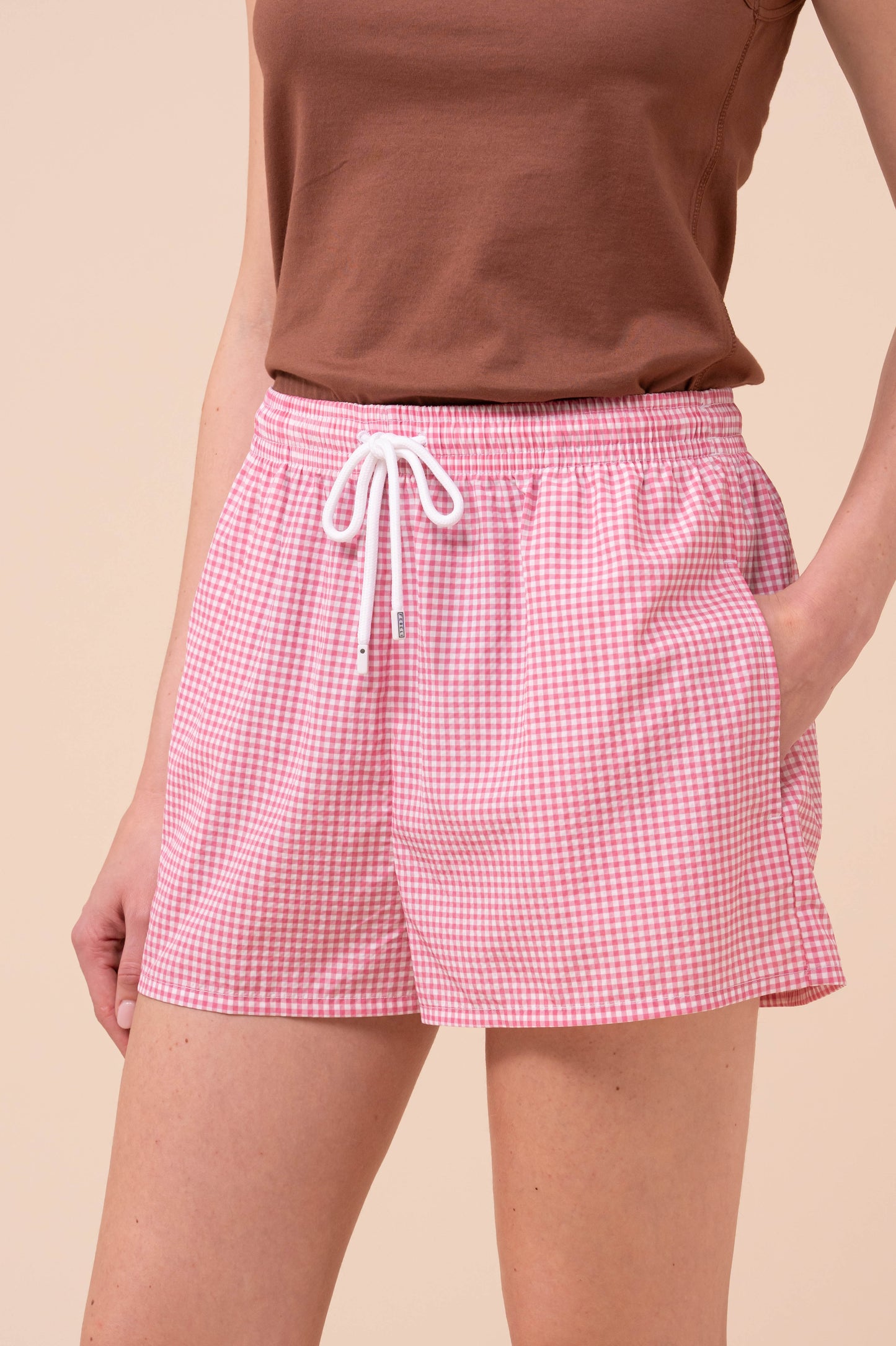 Panarea Seersucker Bermuda Shorts - Gingham Pattern - PETALPINK