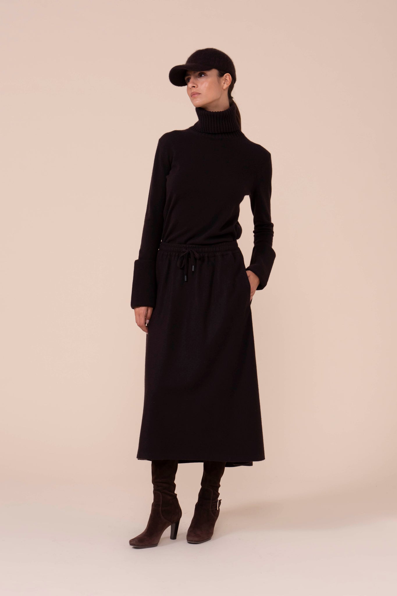 Amelie gonna midi in cashmere flanel - DARKCHOCOLATE