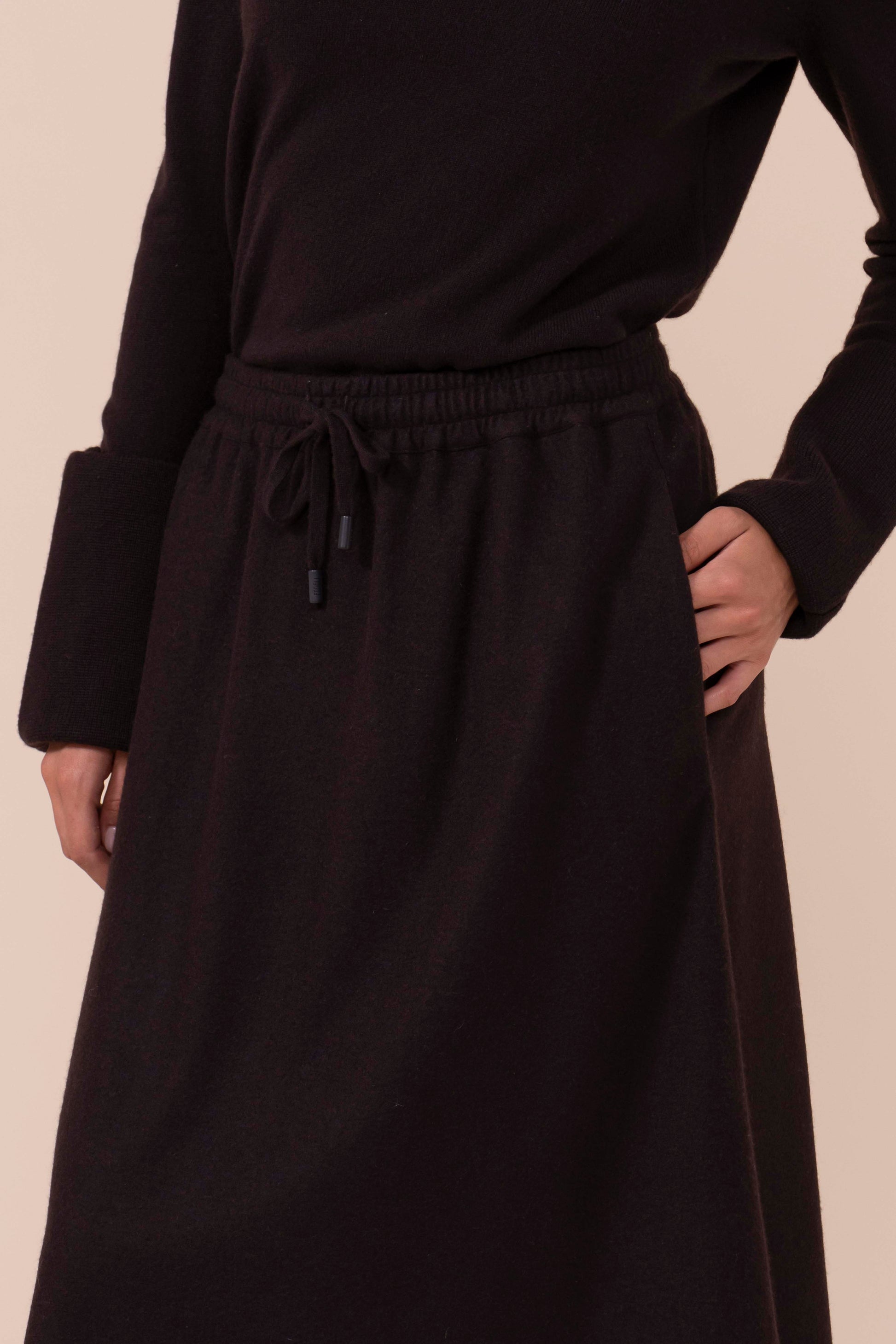 Amelie gonna midi in cashmere flanel - DARKCHOCOLATE