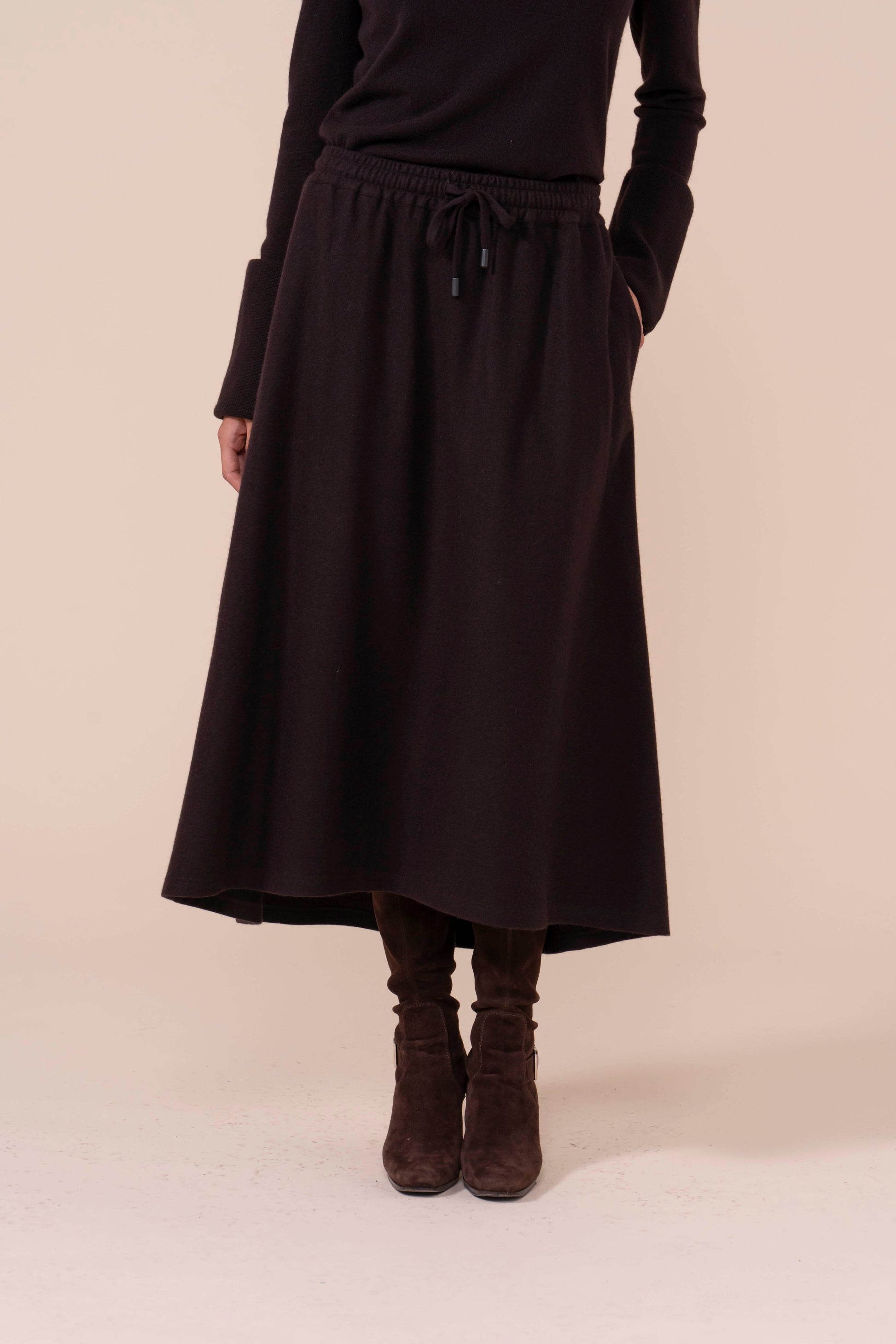 Amelie gonna midi in cashmere flanel - DARKCHOCOLATE