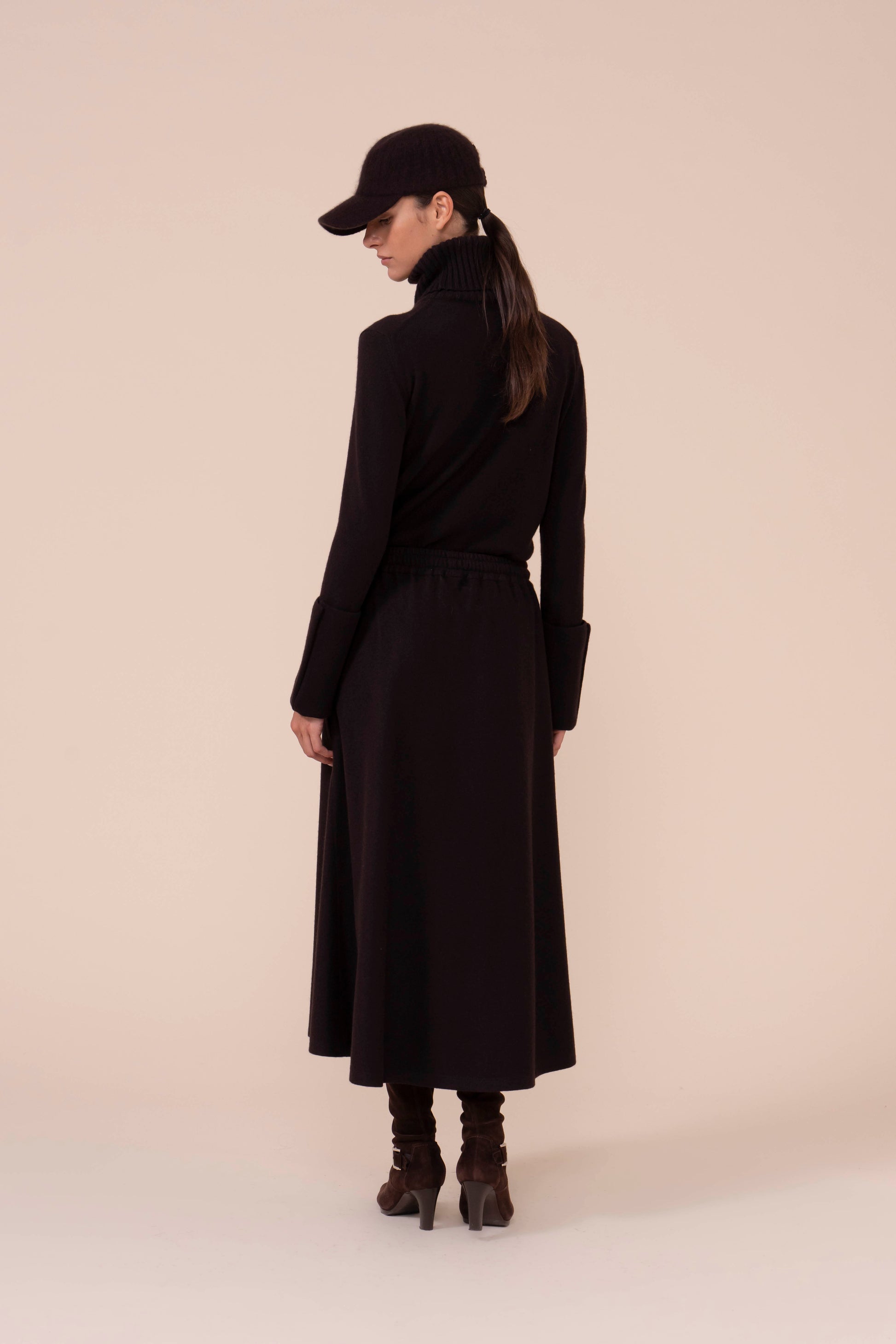 Amelie gonna midi in cashmere flanel - DARKCHOCOLATE