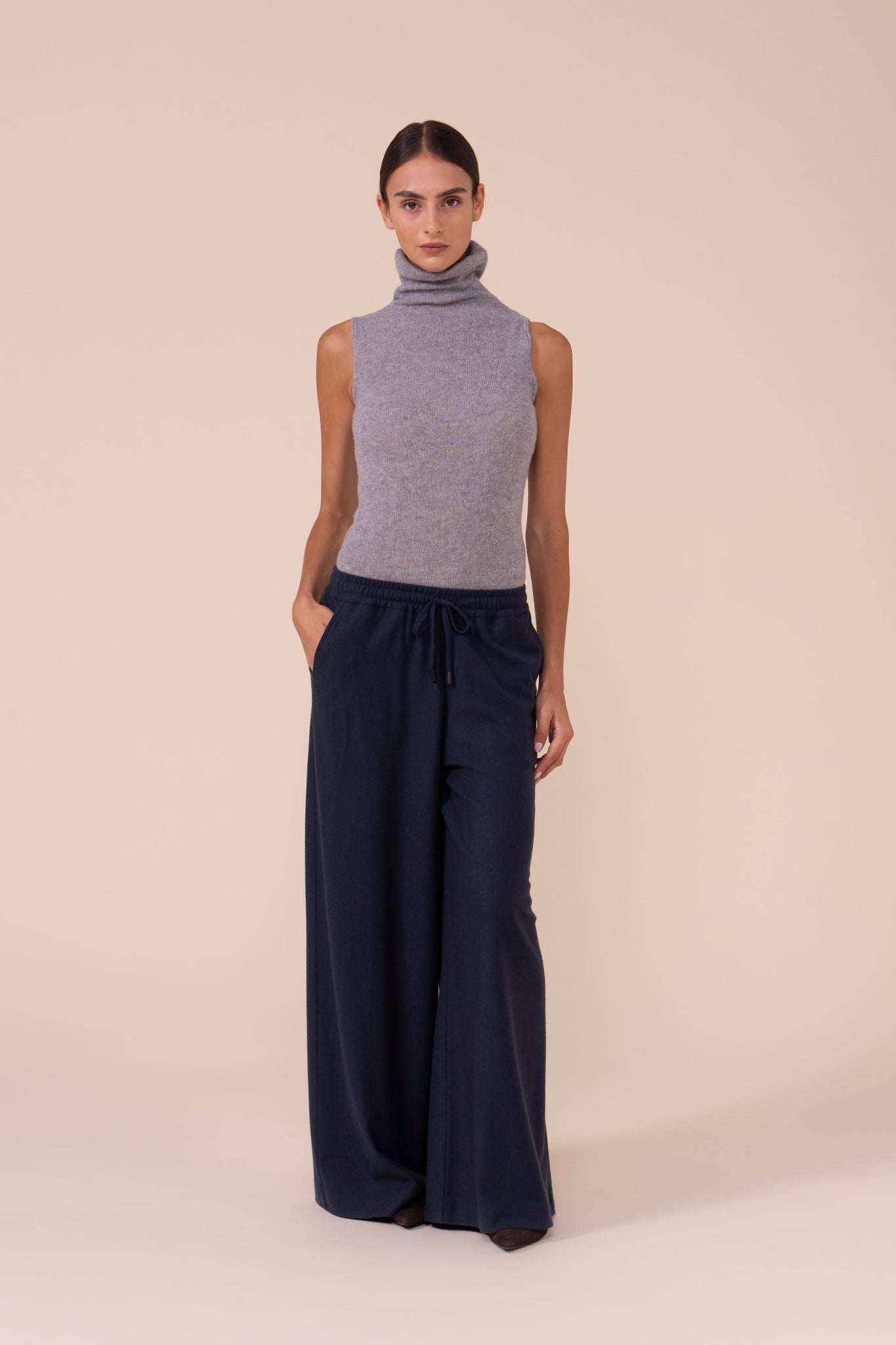 New Diana Cashmere Flanel Wide Leg Pants - DARKCHOCOLATE