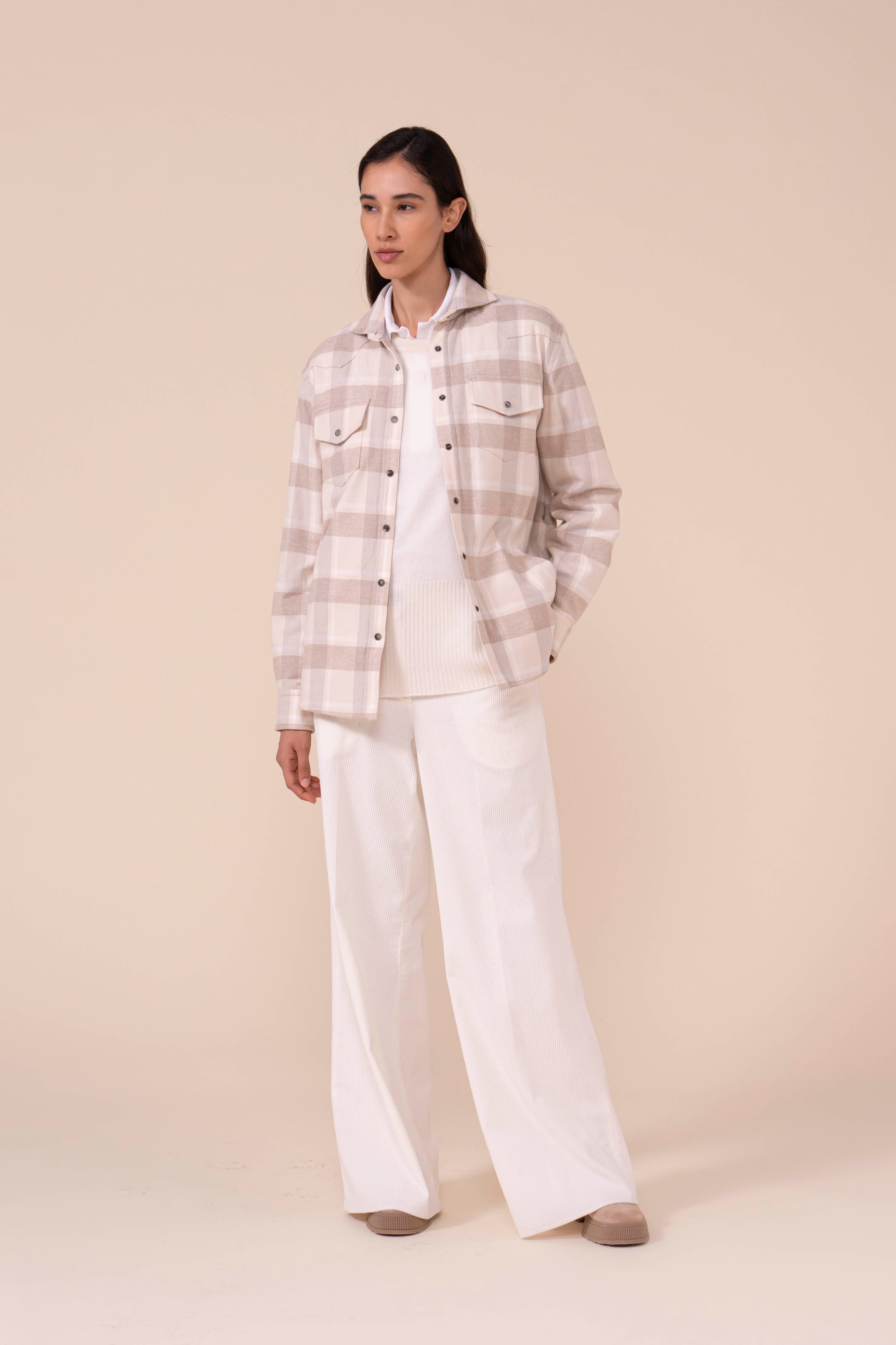 Dylan Cotton Flanel Padded Overshirt - ALMOND