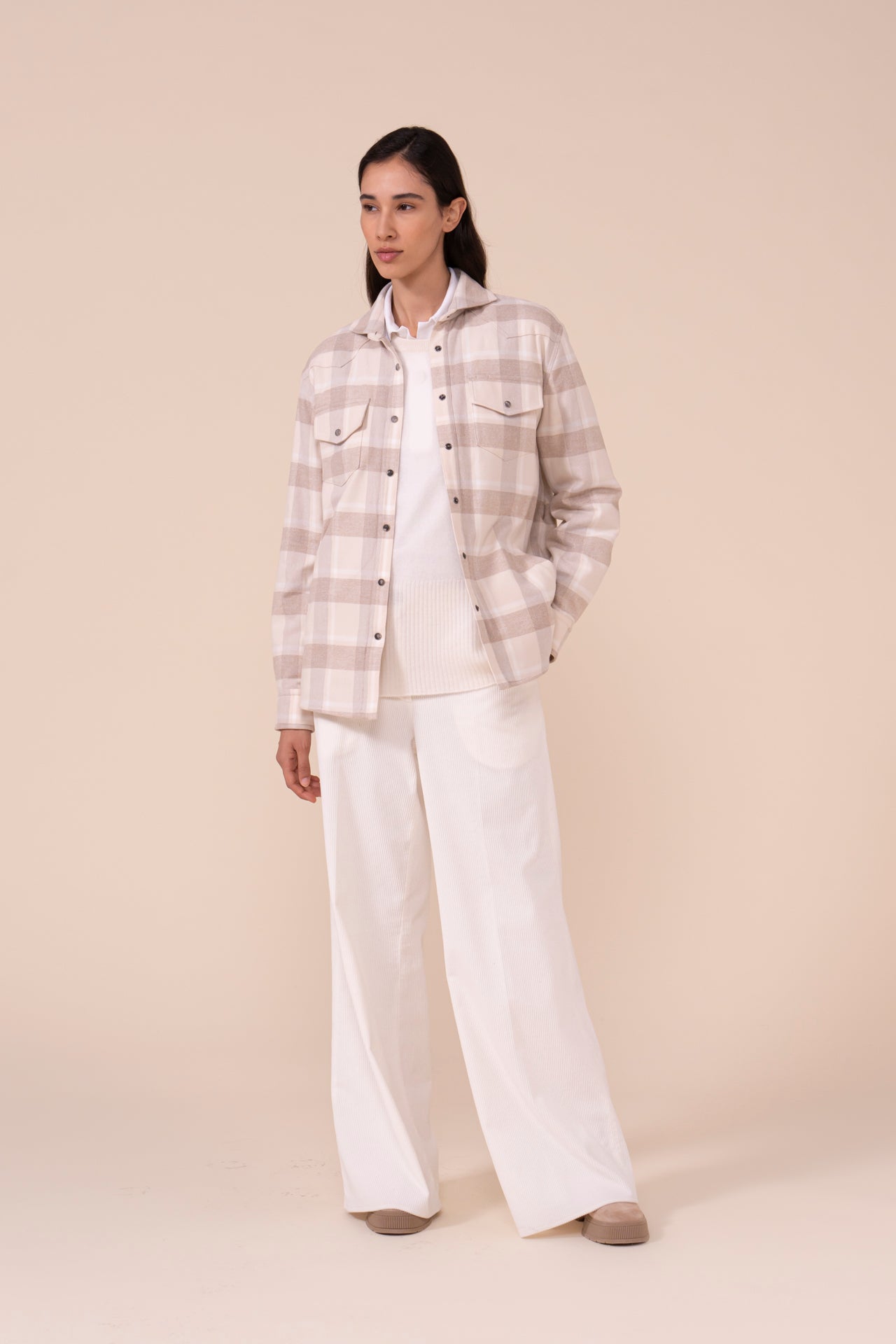 Dylan Cotton Flanel Cashmere Padded Overshirt - ALMOND