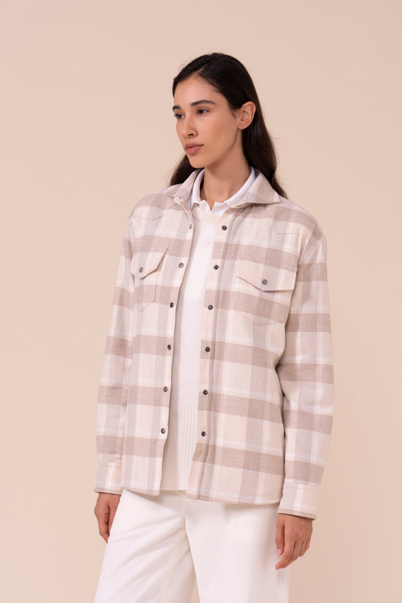 Dylan Cotton Flanel Cashmere Padded Overshirt - ALMOND