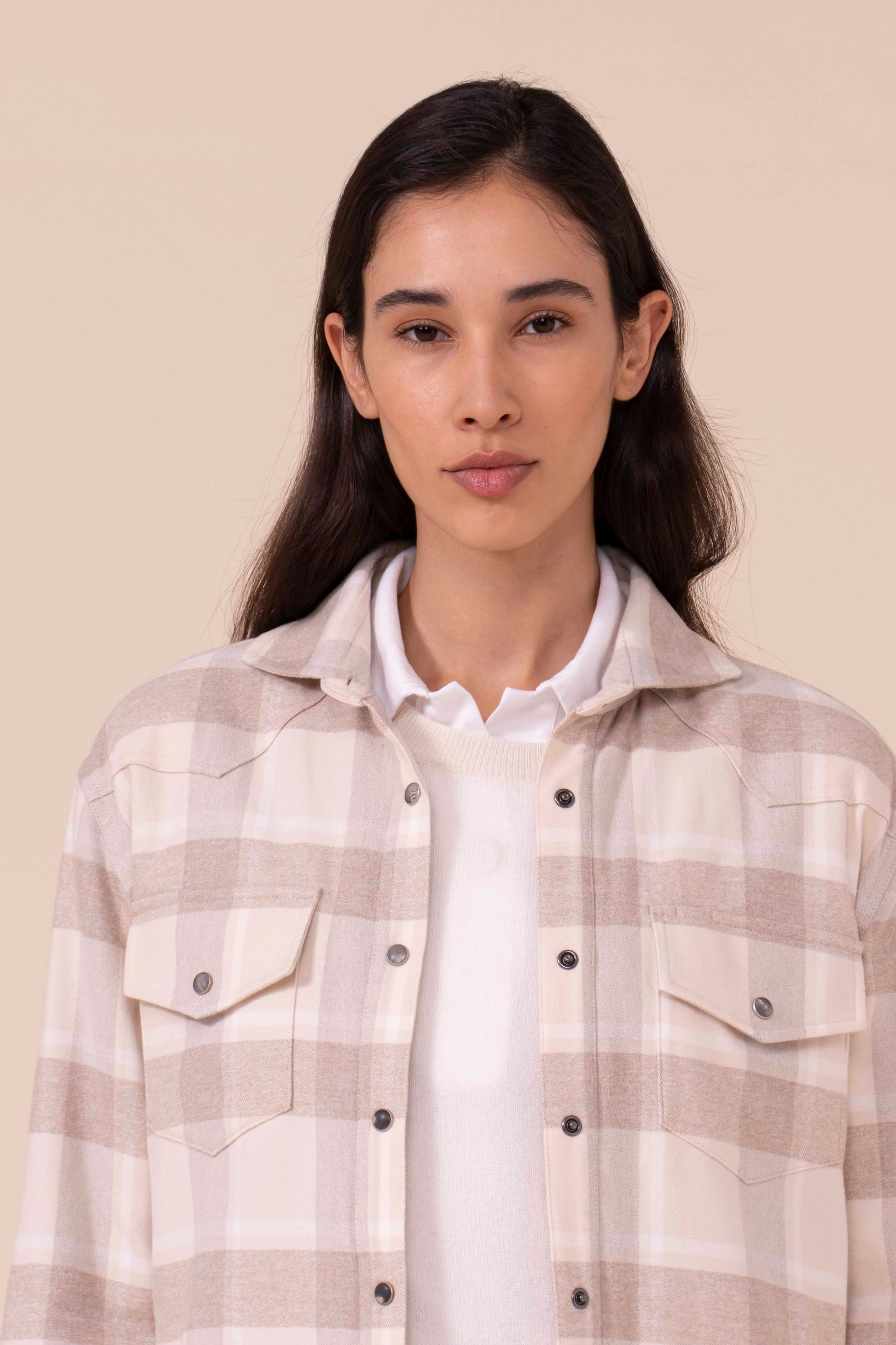 Dylan Cotton Flanel Padded Overshirt - ALMOND