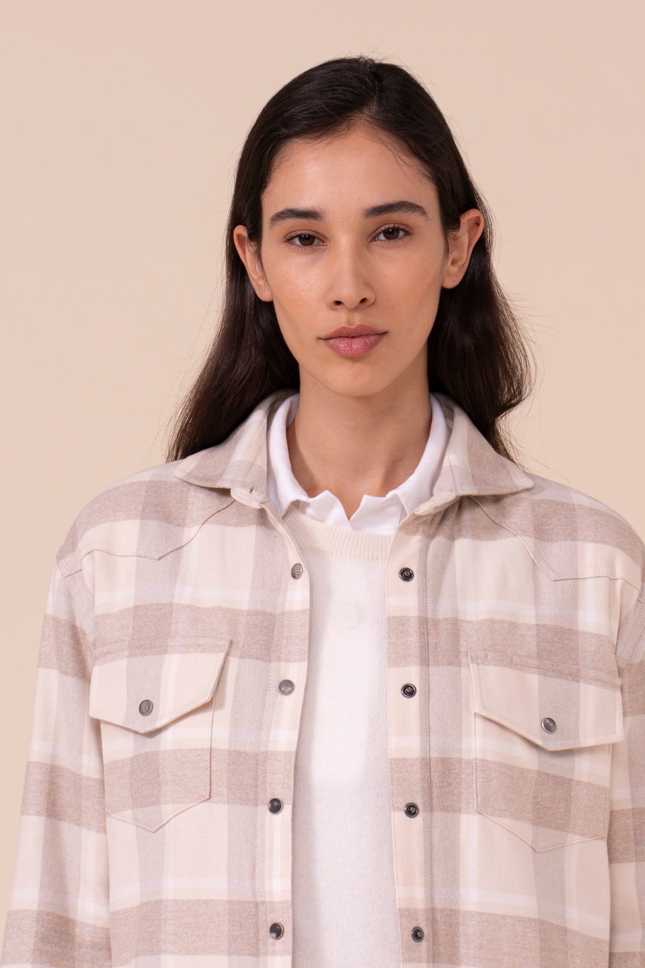 Dylan Cotton Flanel Cashmere Padded Overshirt - ALMOND