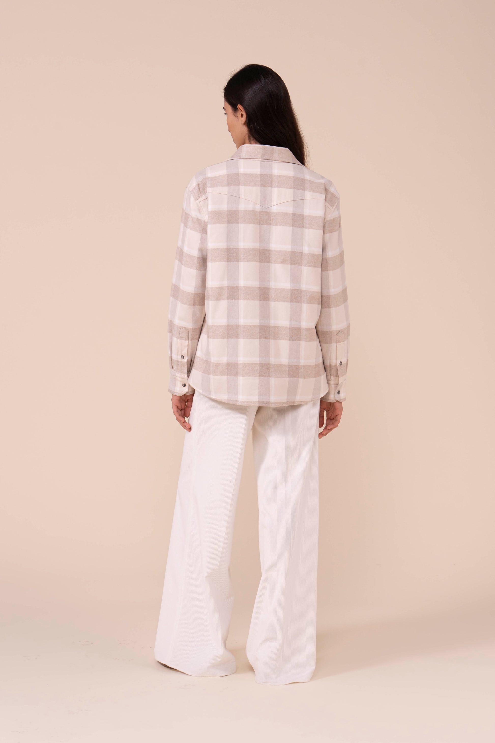 Dylan Cotton Flanel Padded Overshirt - ALMOND