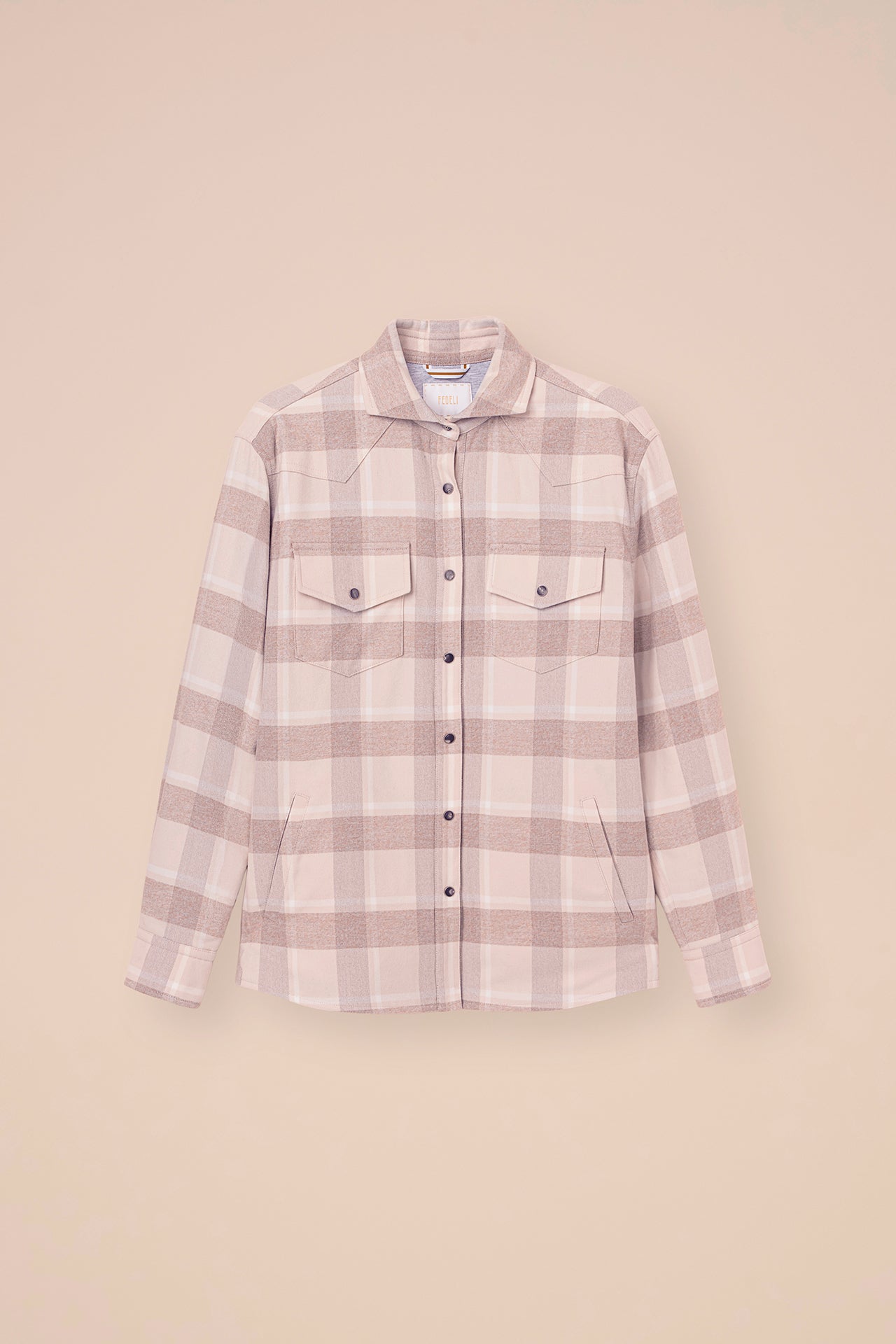 Dylan Cotton Flanel Padded Overshirt - ALMOND