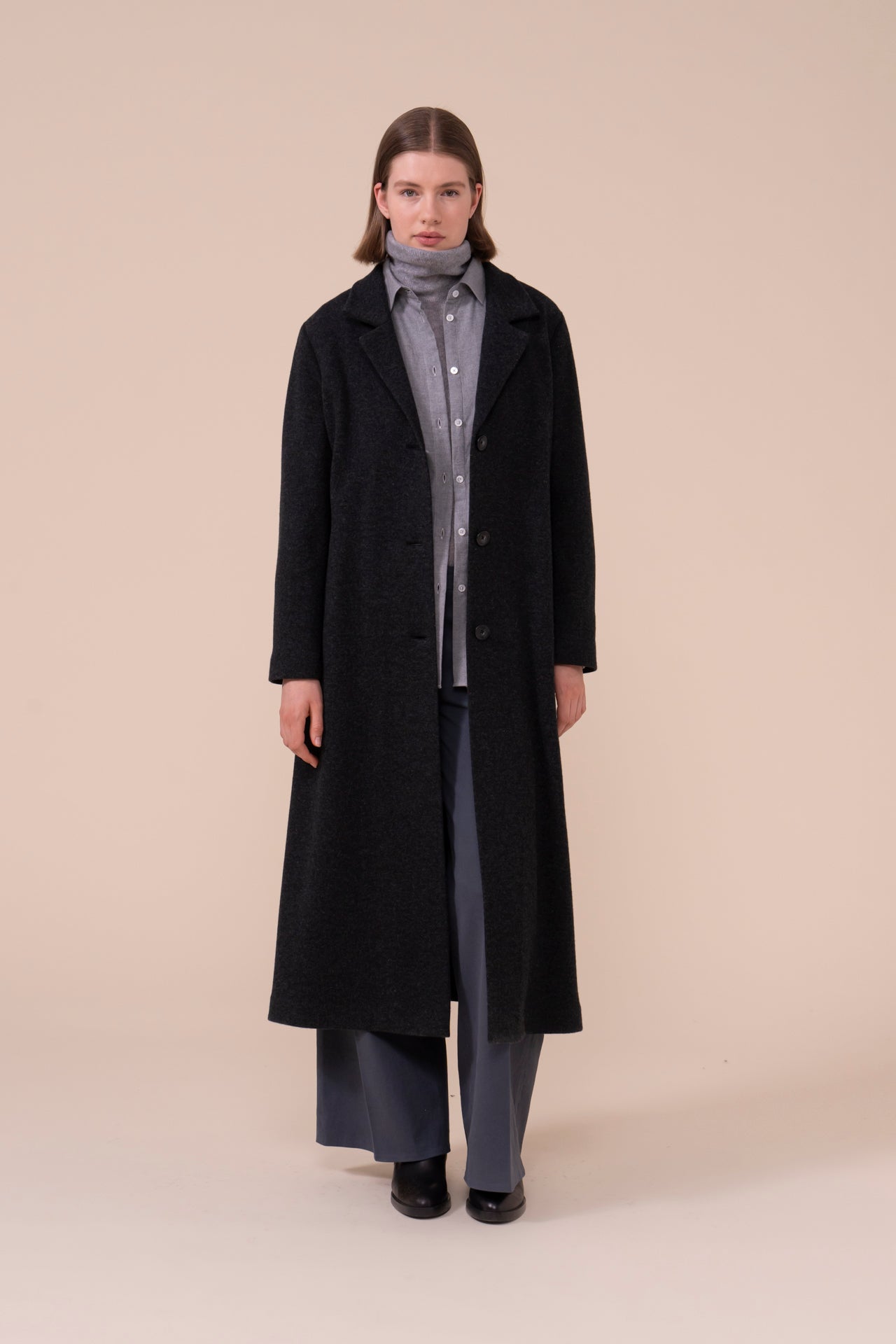 Sylva Cashmere Flanel Double Long Coat - ANTHRACITEMELANGE