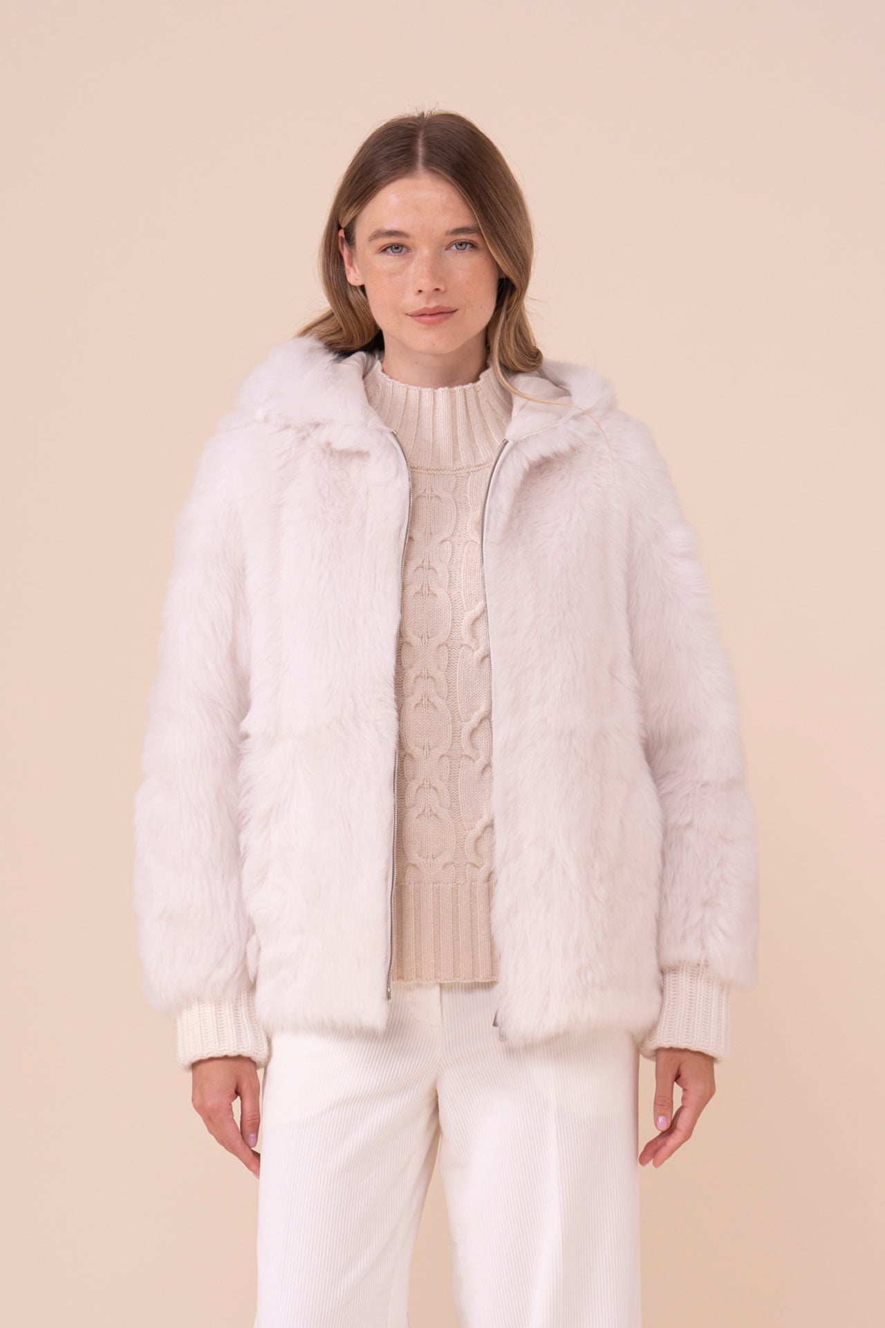 Monica Shearling Hooded Bomber - ICE