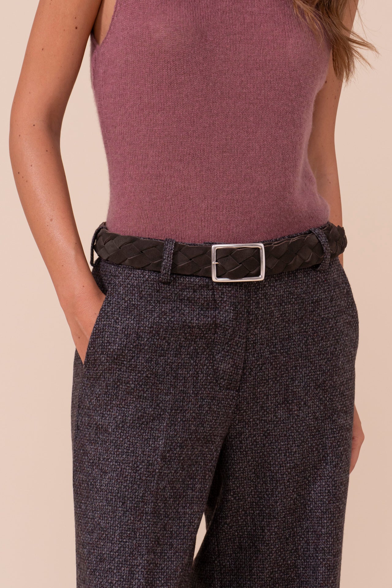 Venezia Suede and Nappa Braided Belt - Reversible - DARKCHOCOLATE