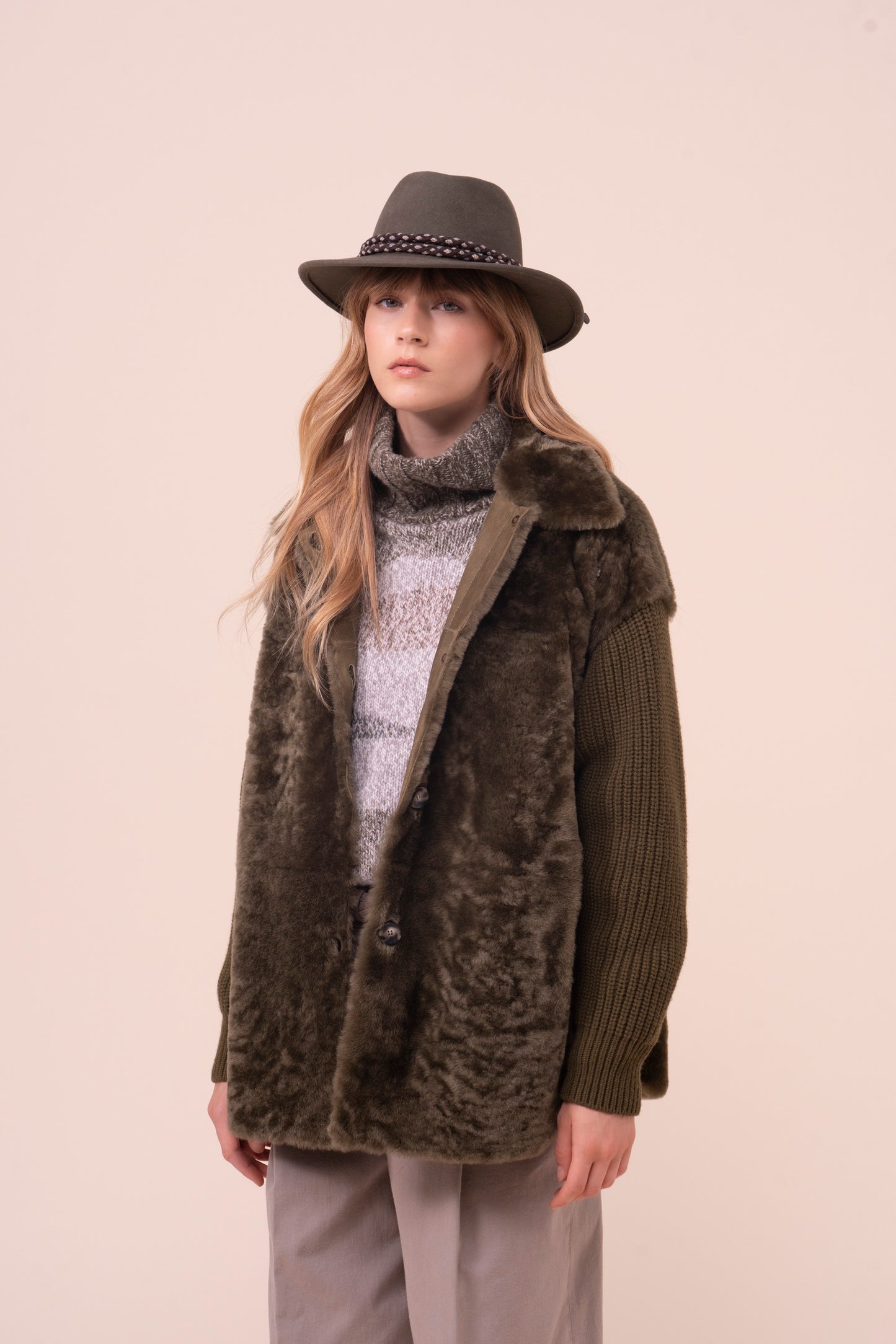 Kansas cappello fedora in lana e cashmere - OLIVEGREENMELANGE