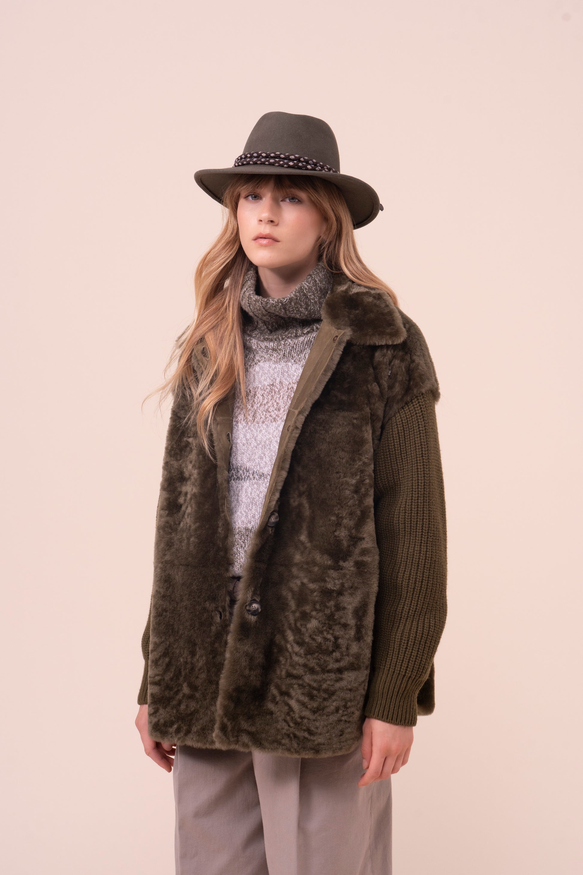 Kansas cappello fedora in lana e cashmere - OLIVEGREENMELANGE