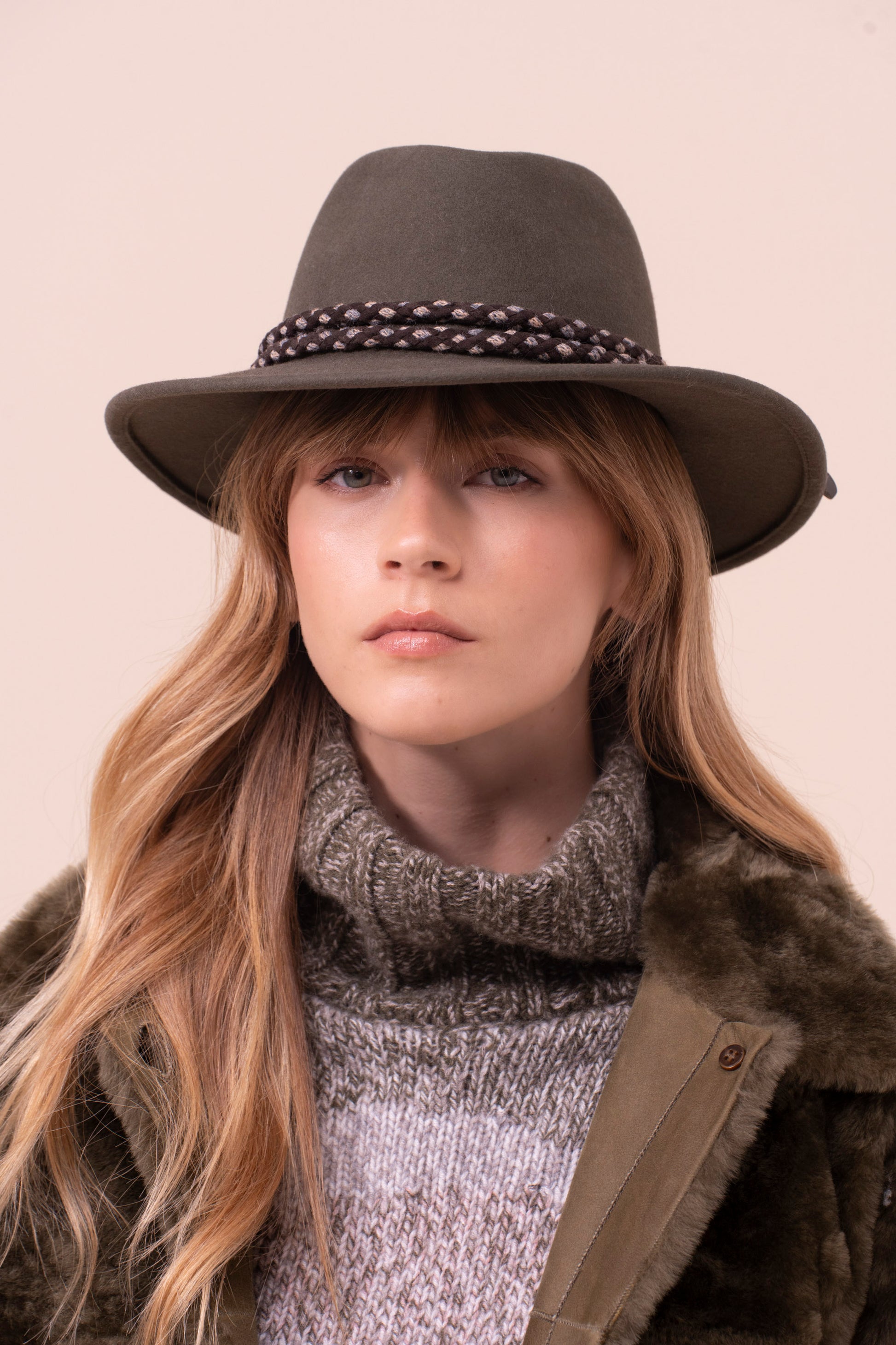 Kansas cappello fedora in lana e cashmere - OLIVEGREENMELANGE