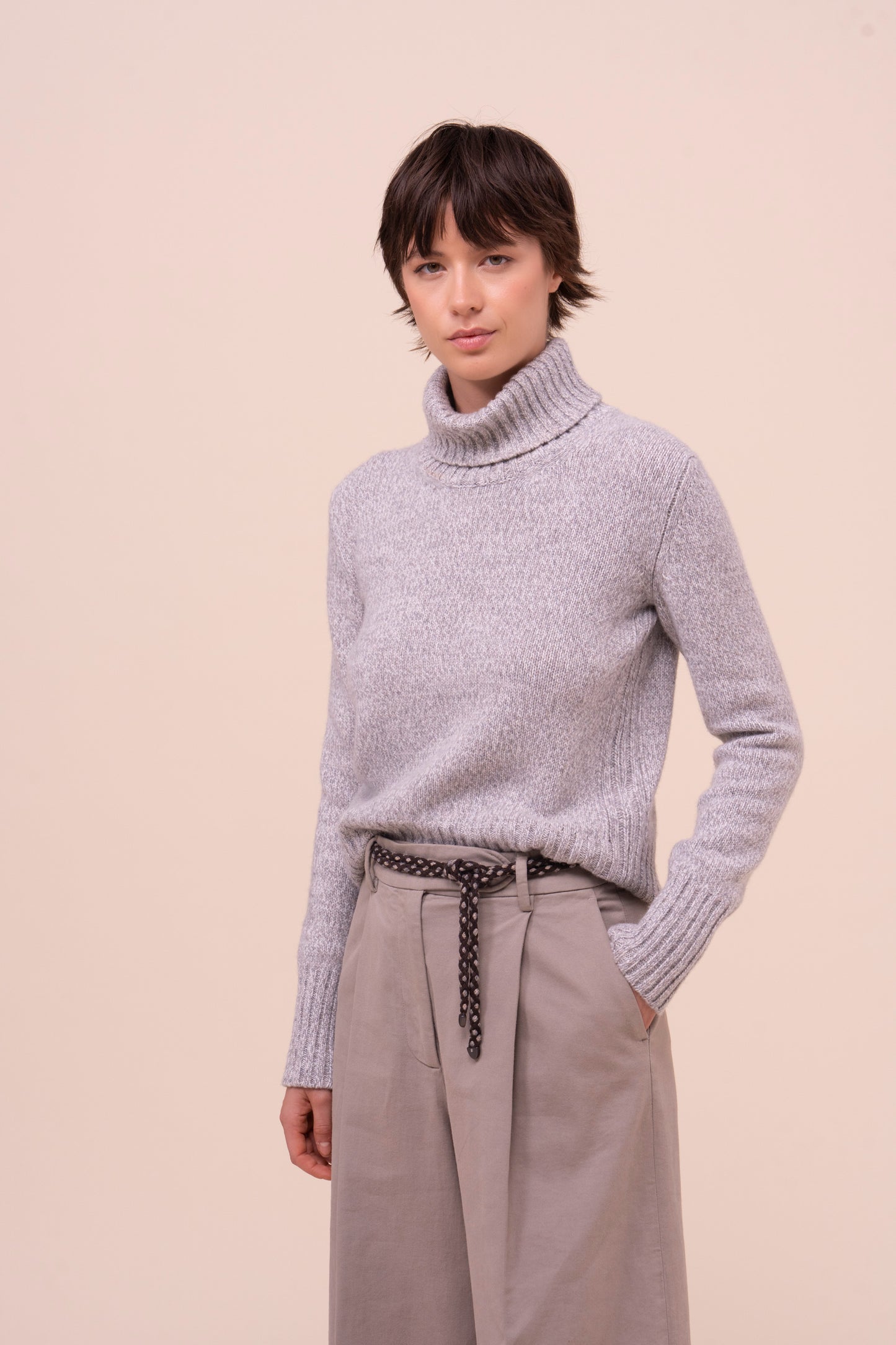 Braid cintura intrecciata in suede e maglia - COFFEE