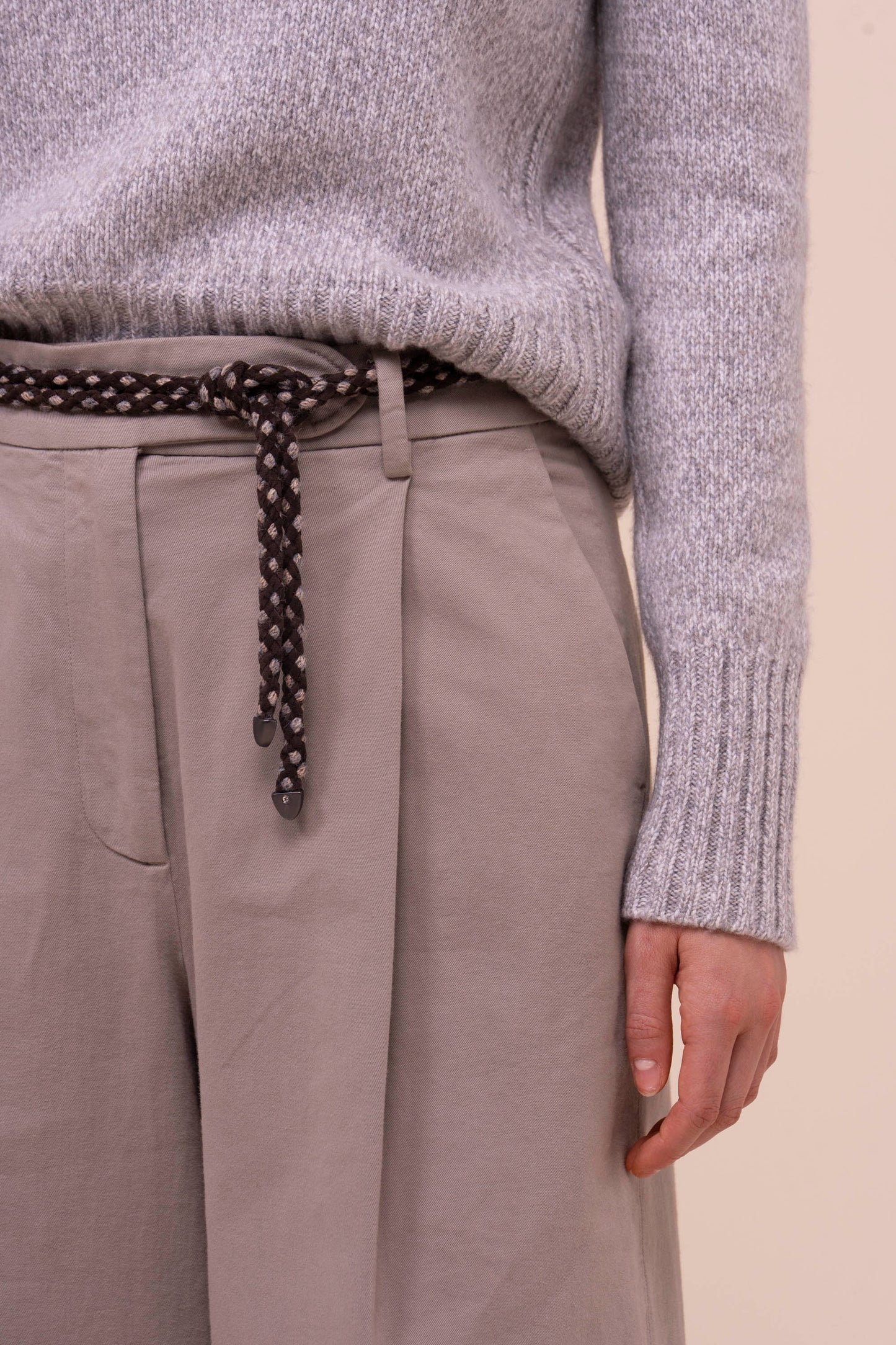 Braid cintura intrecciata in suede e maglia - COFFEE